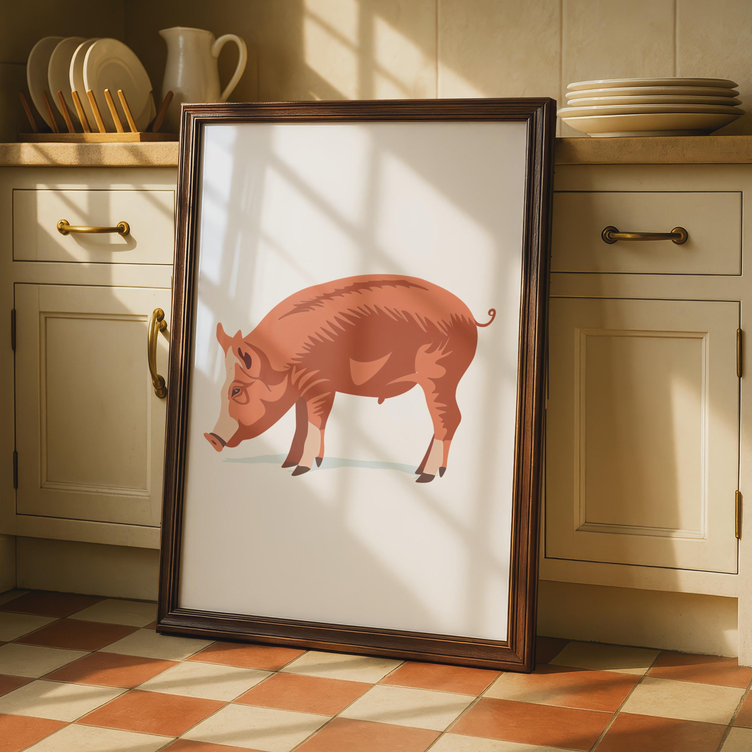 Russet Brown Pig Print, Minimalist Farm Animal Wall Art, Modern Farmhouse Decor wall art print