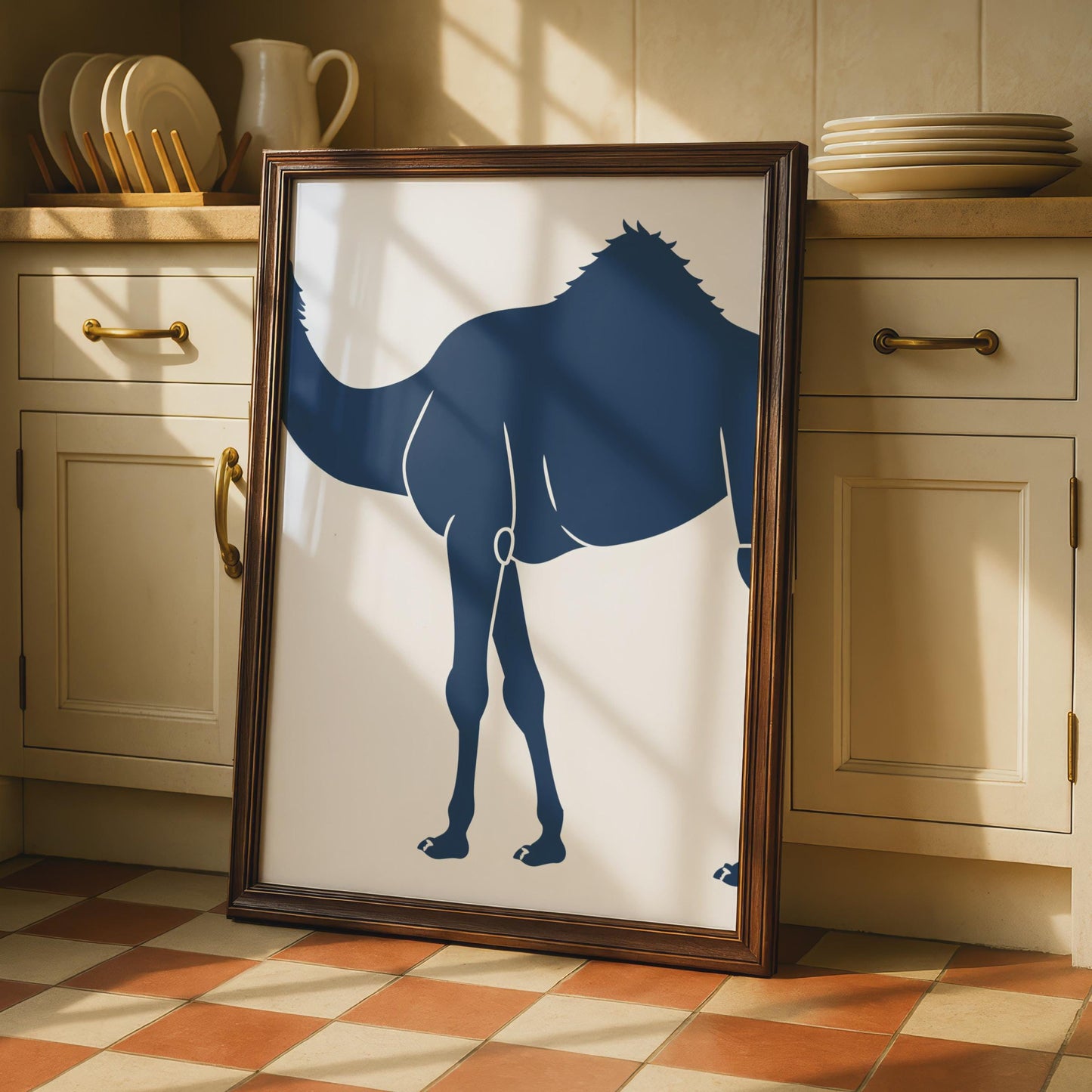 Camel Poster, Navy Blue Minimalist Animal Print, Desert Wall Art, Modern Home Decor wall art print