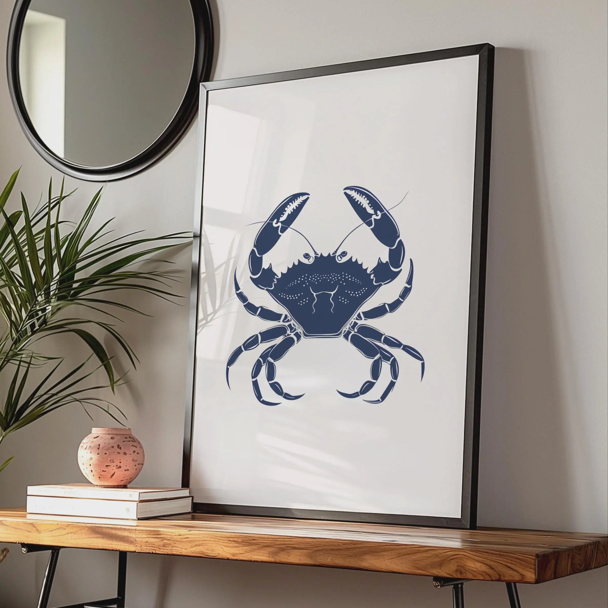 Navy Blue Crab Poster, Coastal Animal Print, Nautical Wall Art, Ocean Decor wall art print