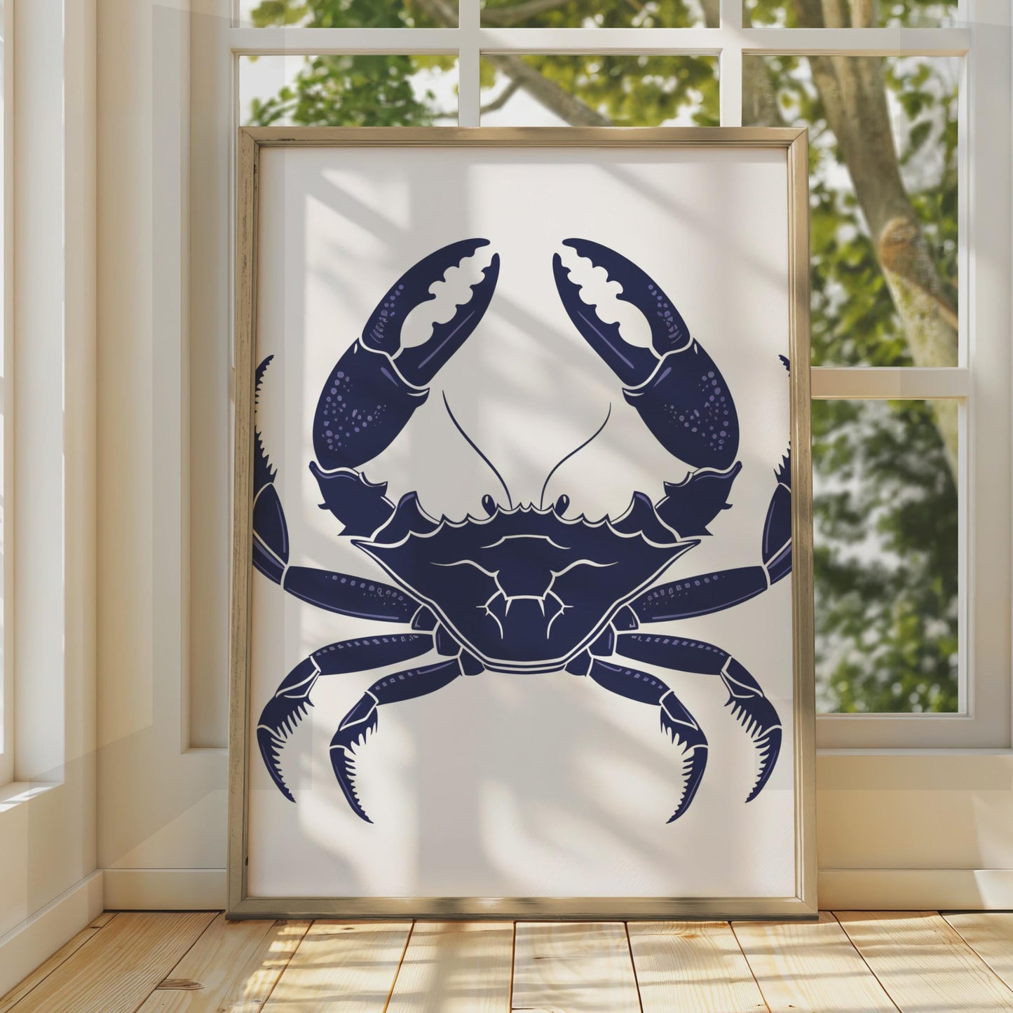 Navy Blue Crab Poster, Ocean Animal Print, Coastal Wall Art, Nautical Sea Life Decor wall art print