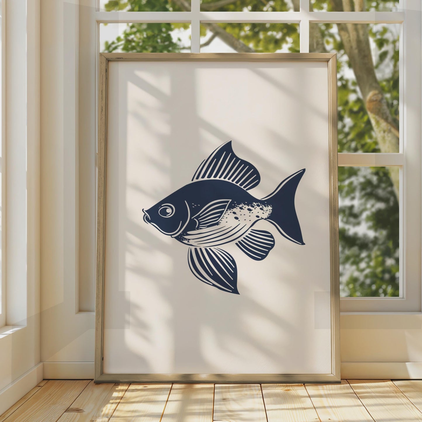 Fish Poster, Navy Blue Minimalist Animal Print, Nautical Wall Art, Ocean Decor wall art print