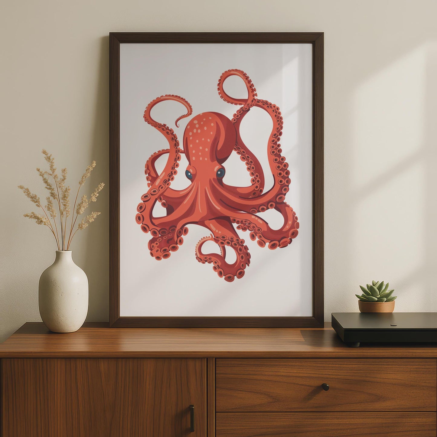Red Octopus Poster, Ocean Animal Wall Art Print, Sea Creature Nautical Decor wall art print