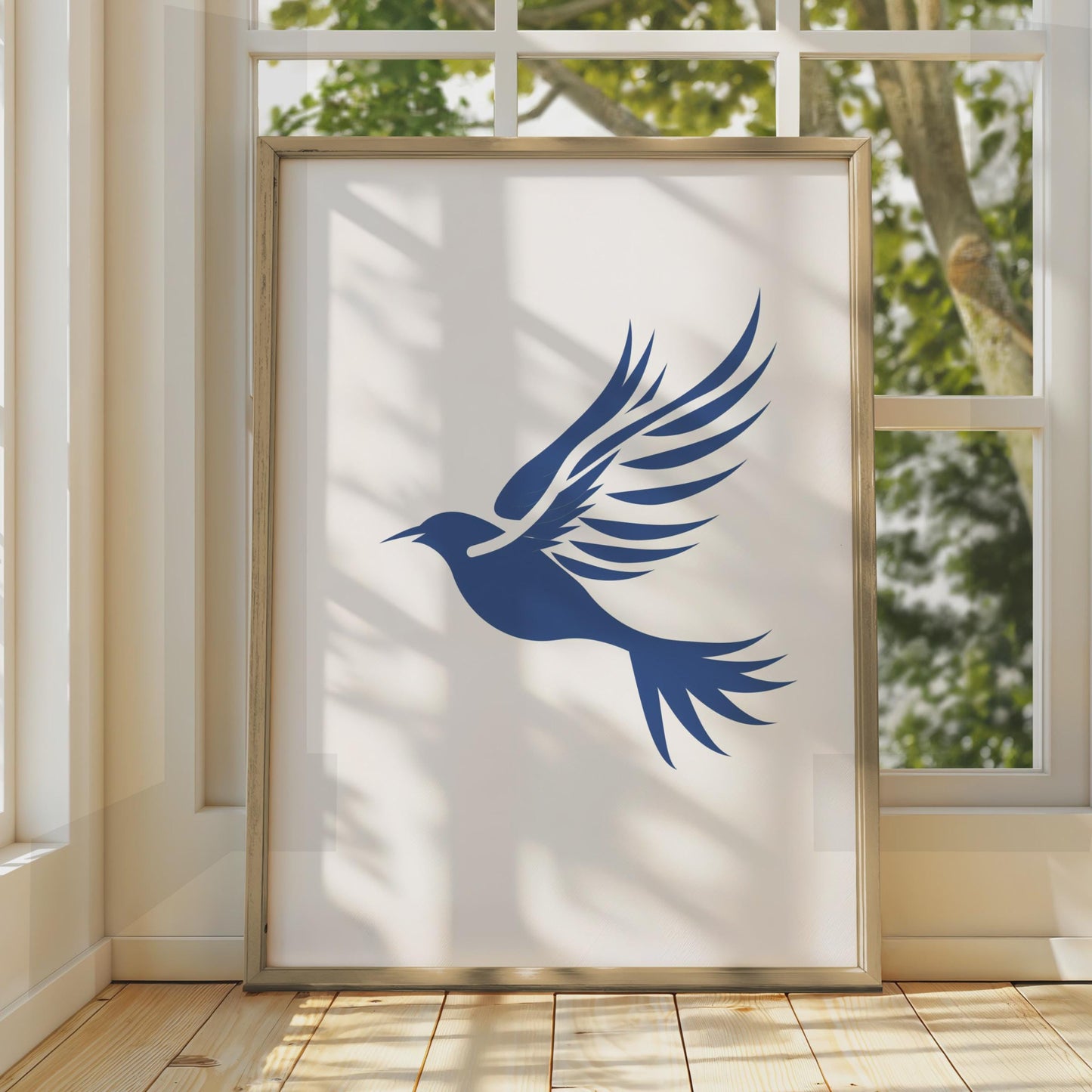 Minimalist Blue Bird in Flight Poster, Graphic Animal Wall Art, Modern Home Decor wall art print