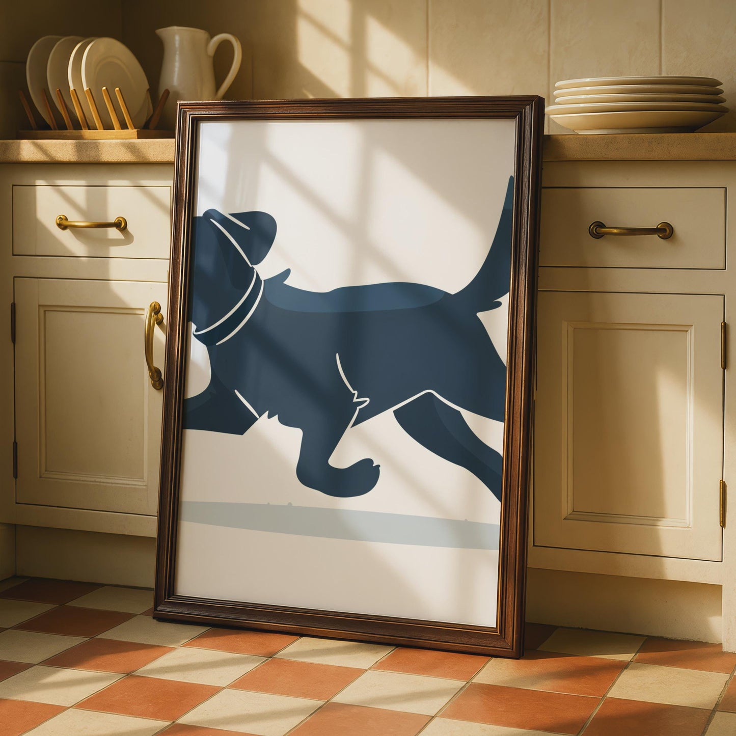 Black Labrador Running Dog Poster, Navy Blue Dog Wall Art, Minimalist Lab Print wall art print