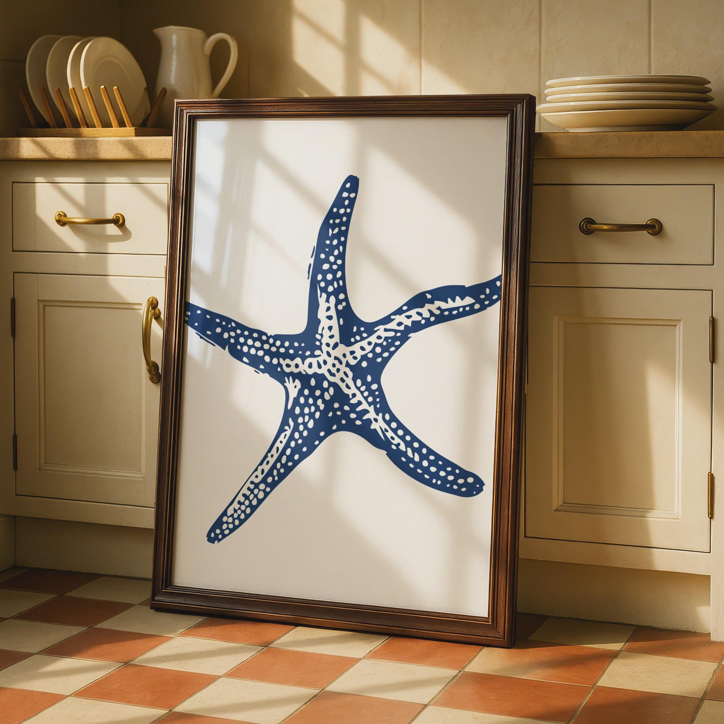 Navy Blue Starfish Poster, Coastal Animal Print, Minimalist Ocean Wall Art, Beach House Decor wall art print