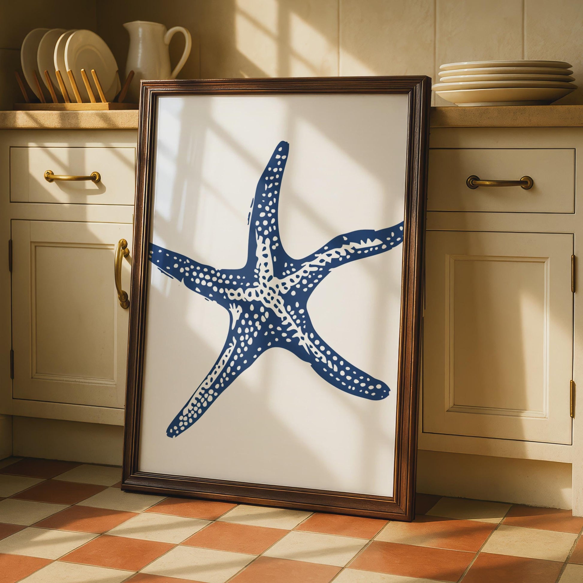 Navy Blue Starfish Poster, Coastal Animal Print, Minimalist Ocean Wall Art, Beach House Decor wall art print