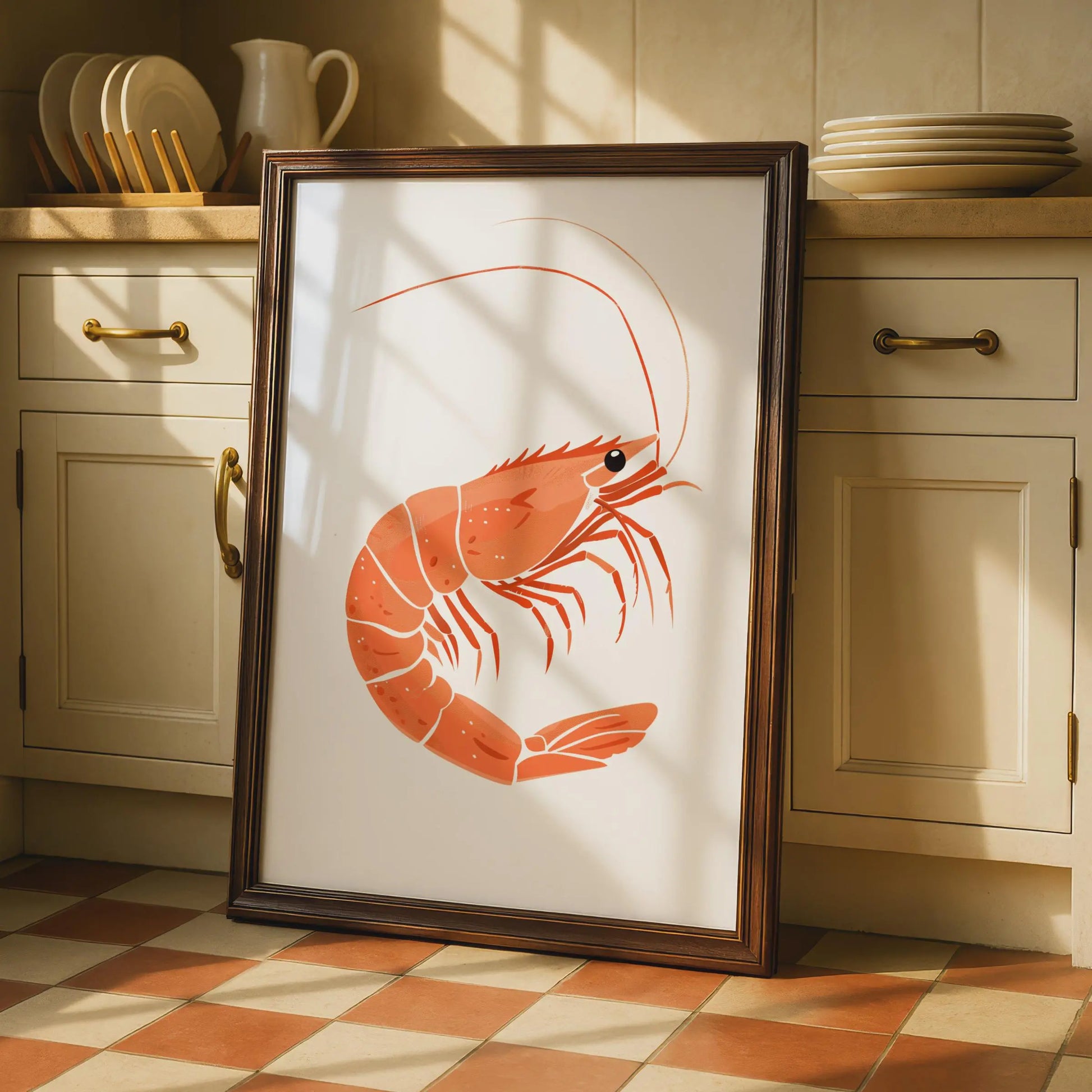 Shrimp Animal Poster, Orange Prawn Print, Seafood Wall Art, Ocean Creature Decor wall art print