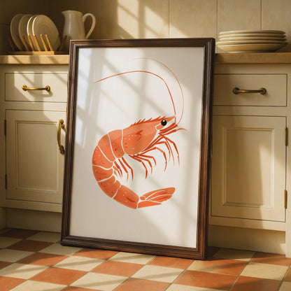 Shrimp Animal Poster, Orange Prawn Print, Seafood Wall Art, Ocean Creature Decor wall art print