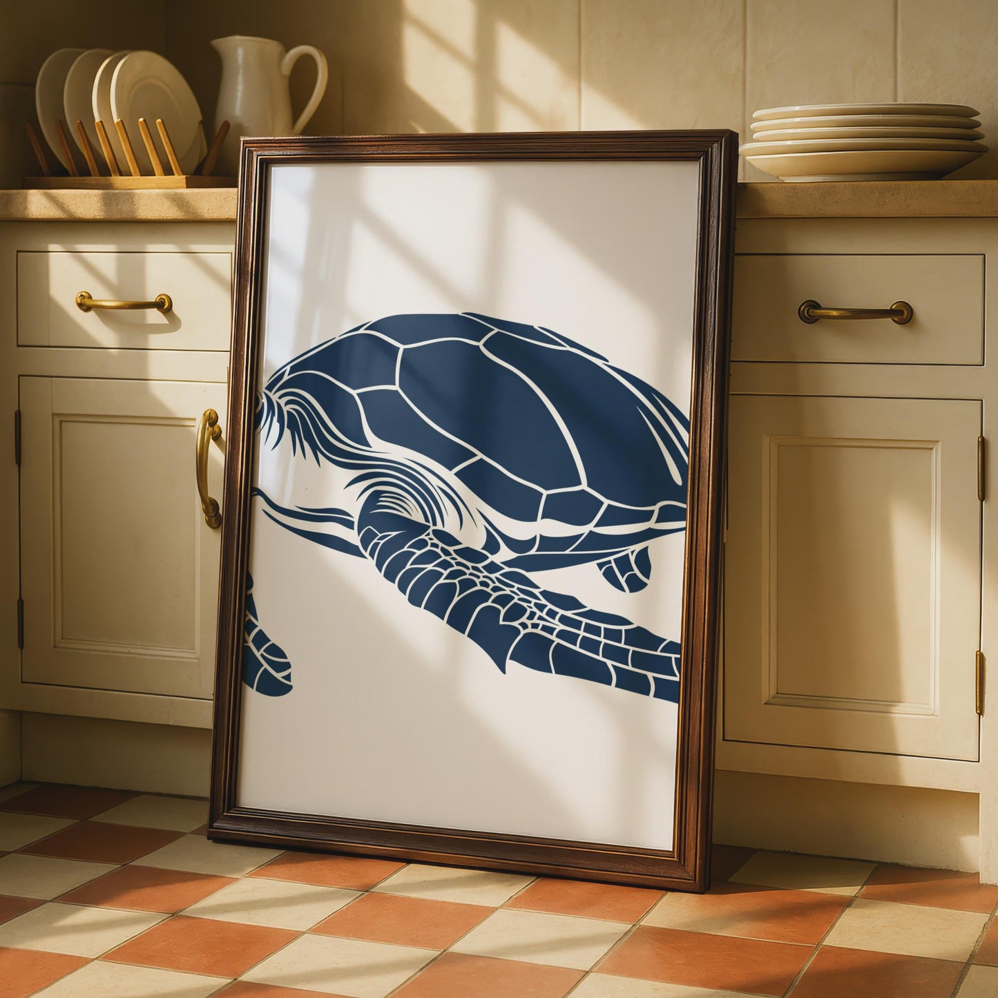 Sea Turtle Poster, Navy Blue Animal Print, Minimalist Ocean Wall Art, Coastal Decor wall art print