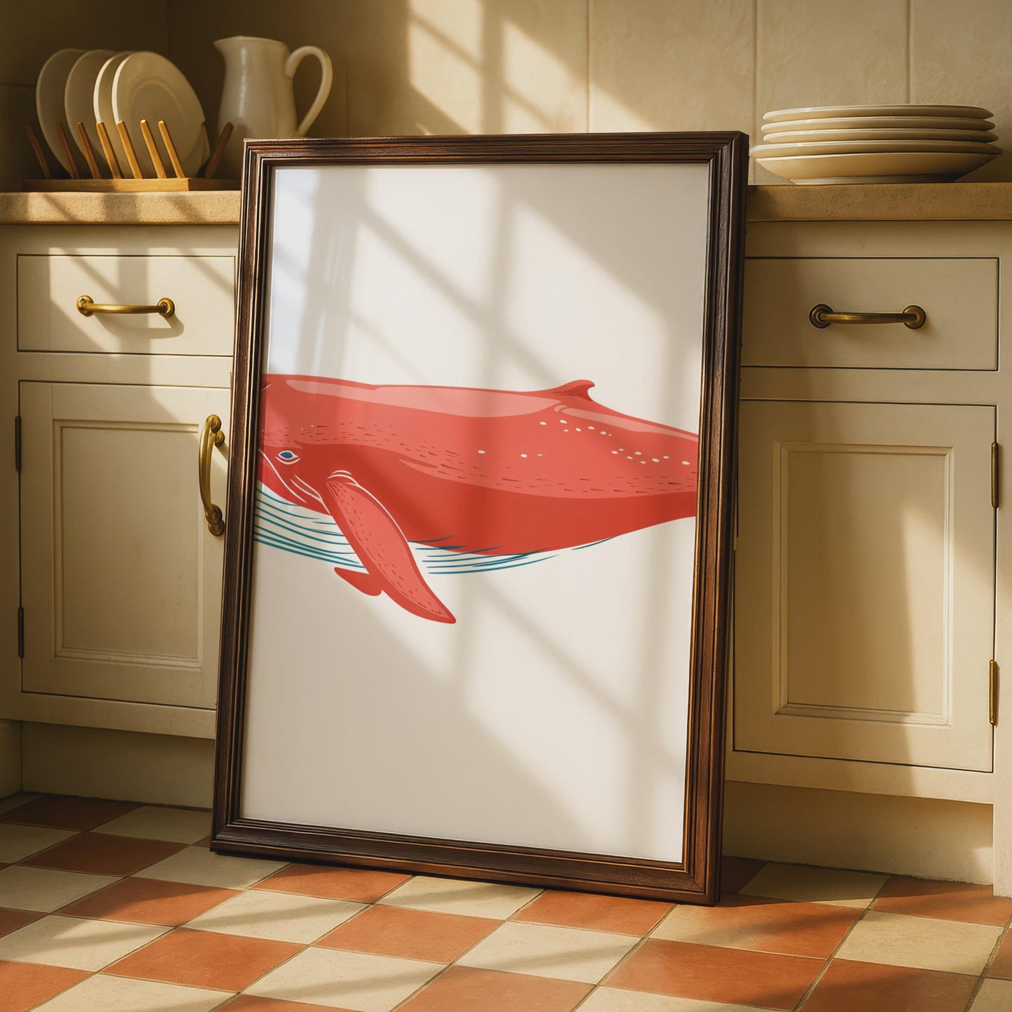 Red Humpback Whale Poster, Ocean Animal Print, Marine Wall Art, Nautical Decor wall art print