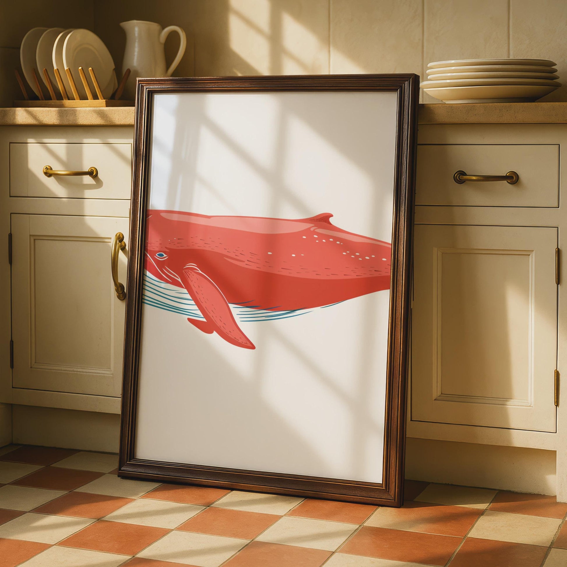 Red Humpback Whale Poster, Ocean Animal Print, Marine Wall Art, Nautical Decor wall art print
