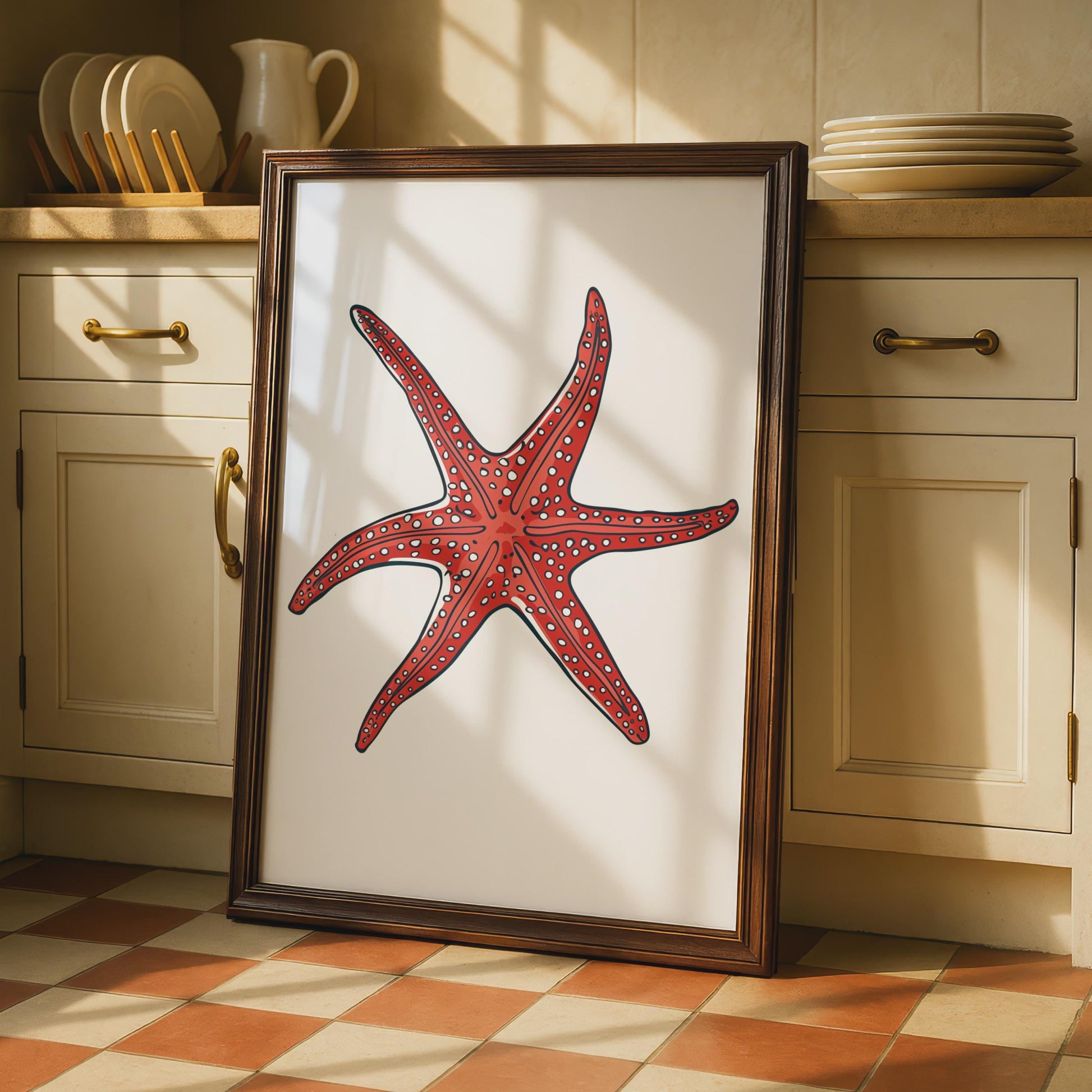 Red Starfish Poster, Ocean Animal Print, Coastal Wall Art, Sea Creature Decor wall art print