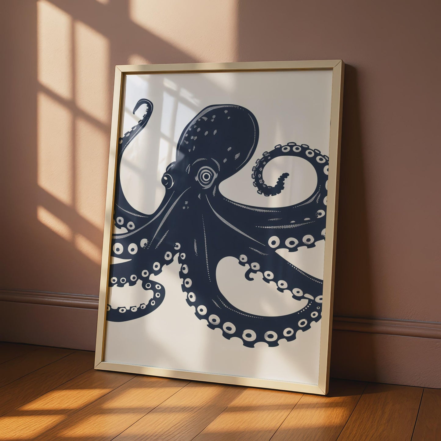 Octopus Poster, Navy Blue Nautical Wall Art, Sea Creature Print, Ocean Animal Decor wall art print