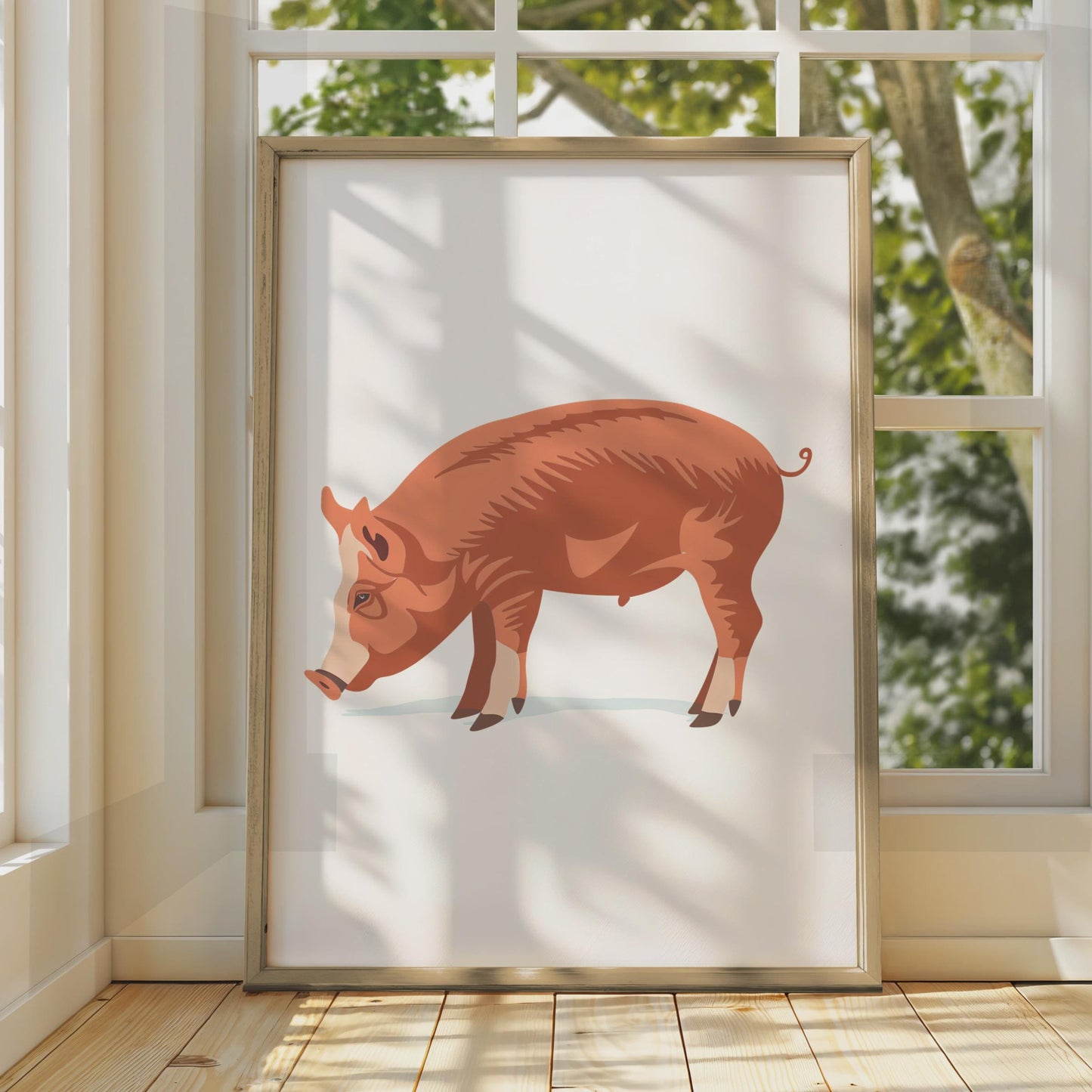 Russet Brown Pig Print, Minimalist Farm Animal Wall Art, Modern Farmhouse Decor wall art print
