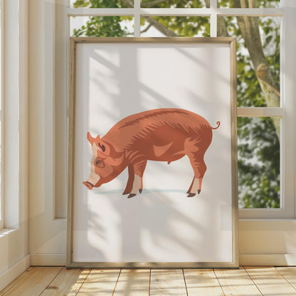 Russet Brown Pig Print, Minimalist Farm Animal Wall Art, Modern Farmhouse Decor wall art print