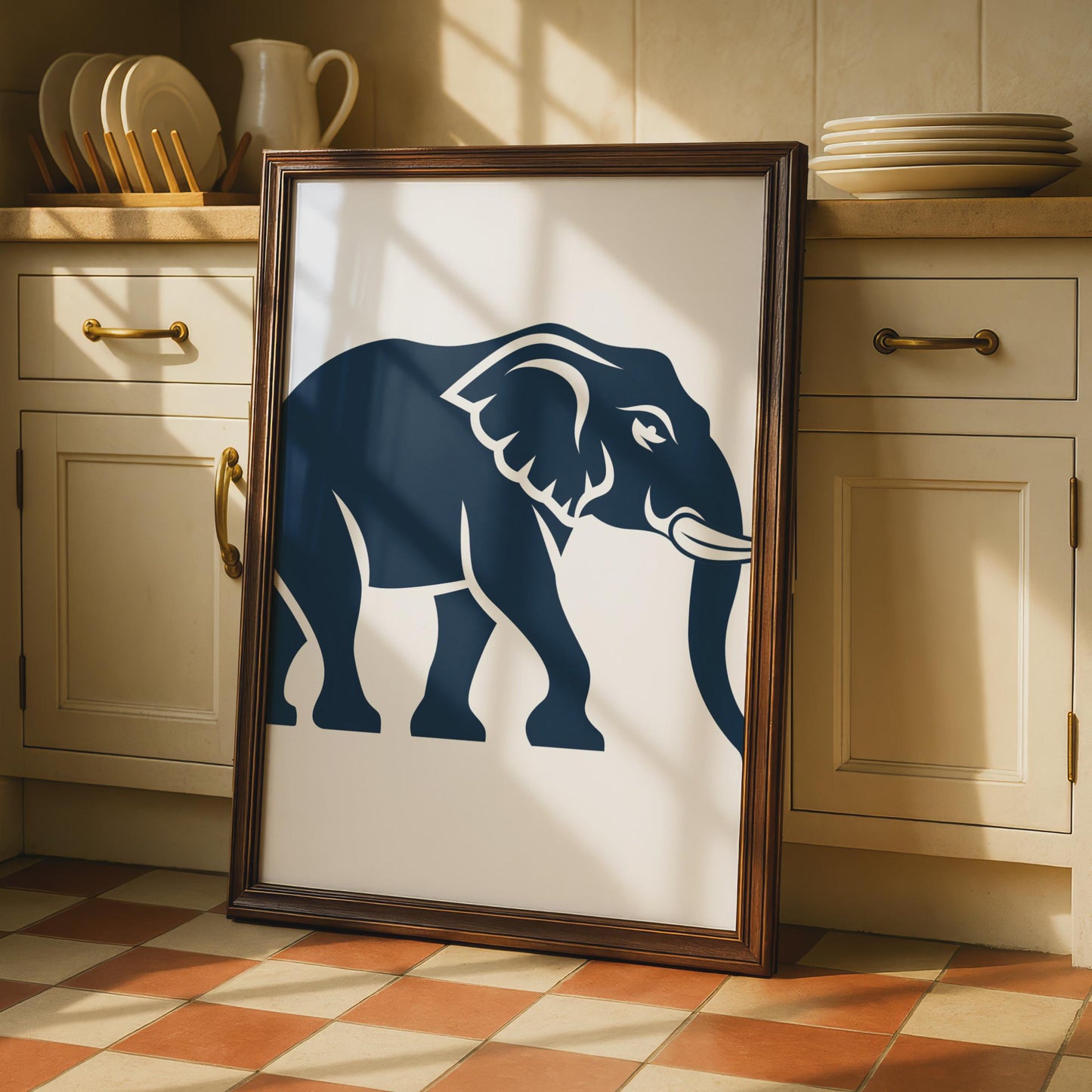 Elephant Poster, Navy Blue Minimalist Animal Print, Modern Wildlife Wall Art Decor wall art print
