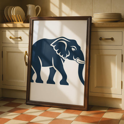 Elephant Poster, Navy Blue Minimalist Animal Print, Modern Wildlife Wall Art Decor wall art print
