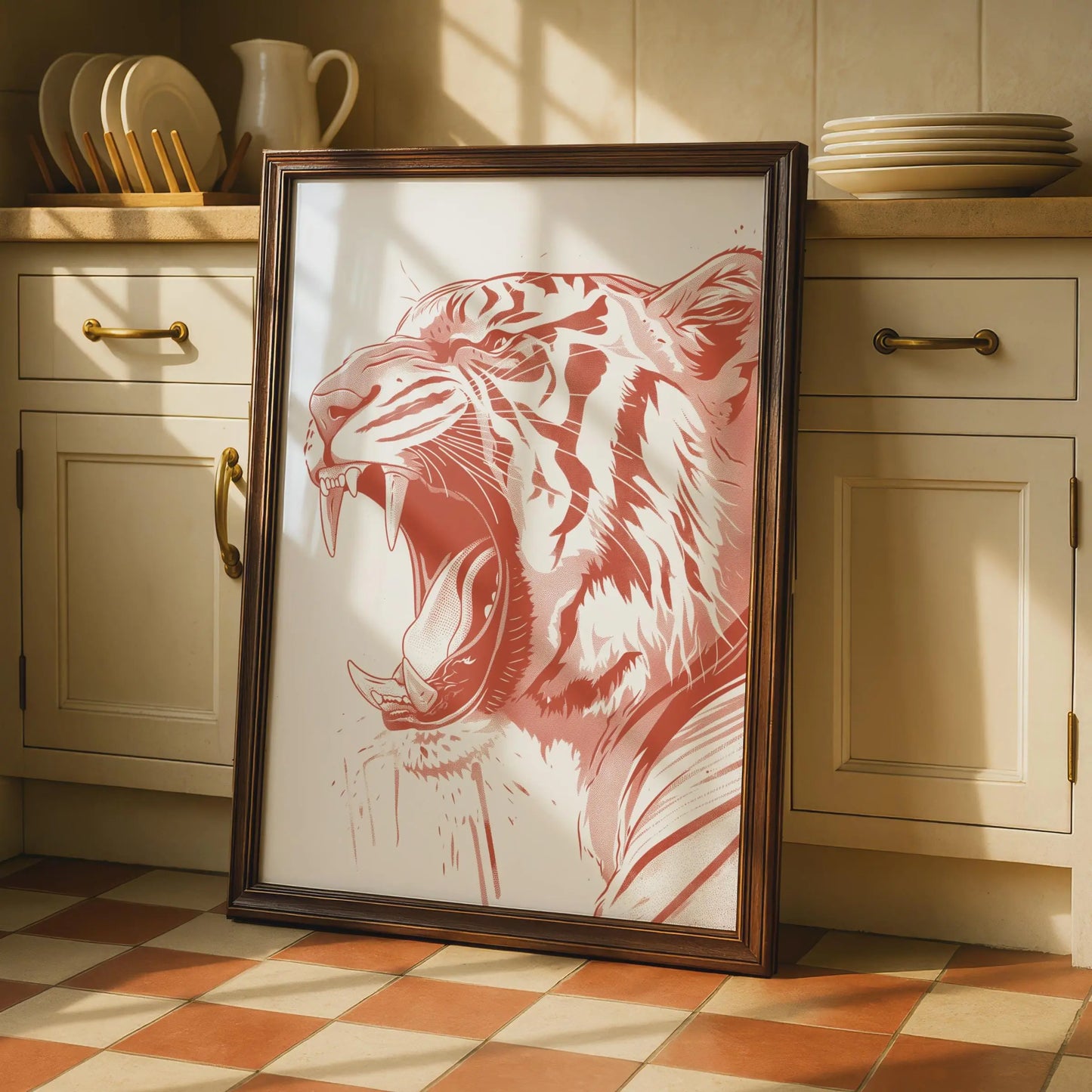 Roaring Tiger Poster, Red Animal Print, Bold Wildlife Wall Art, Modern Big Cat Decor wall art print