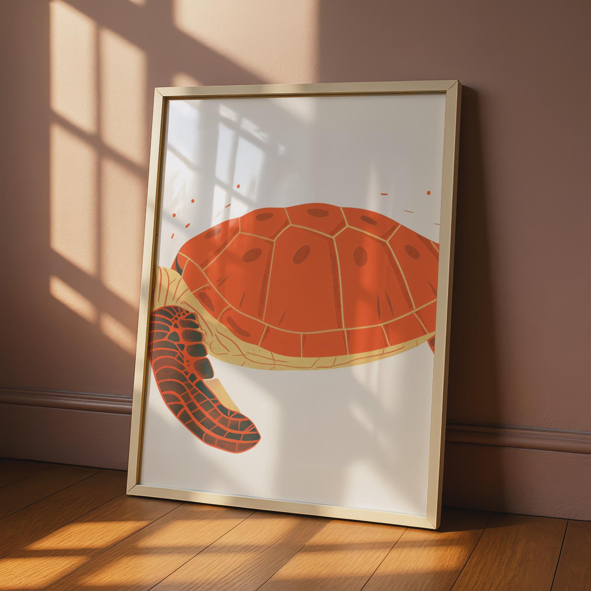 Sea Turtle Poster, Orange Turtle Wall Art, Ocean Animal Print, Coastal Decor wall art print