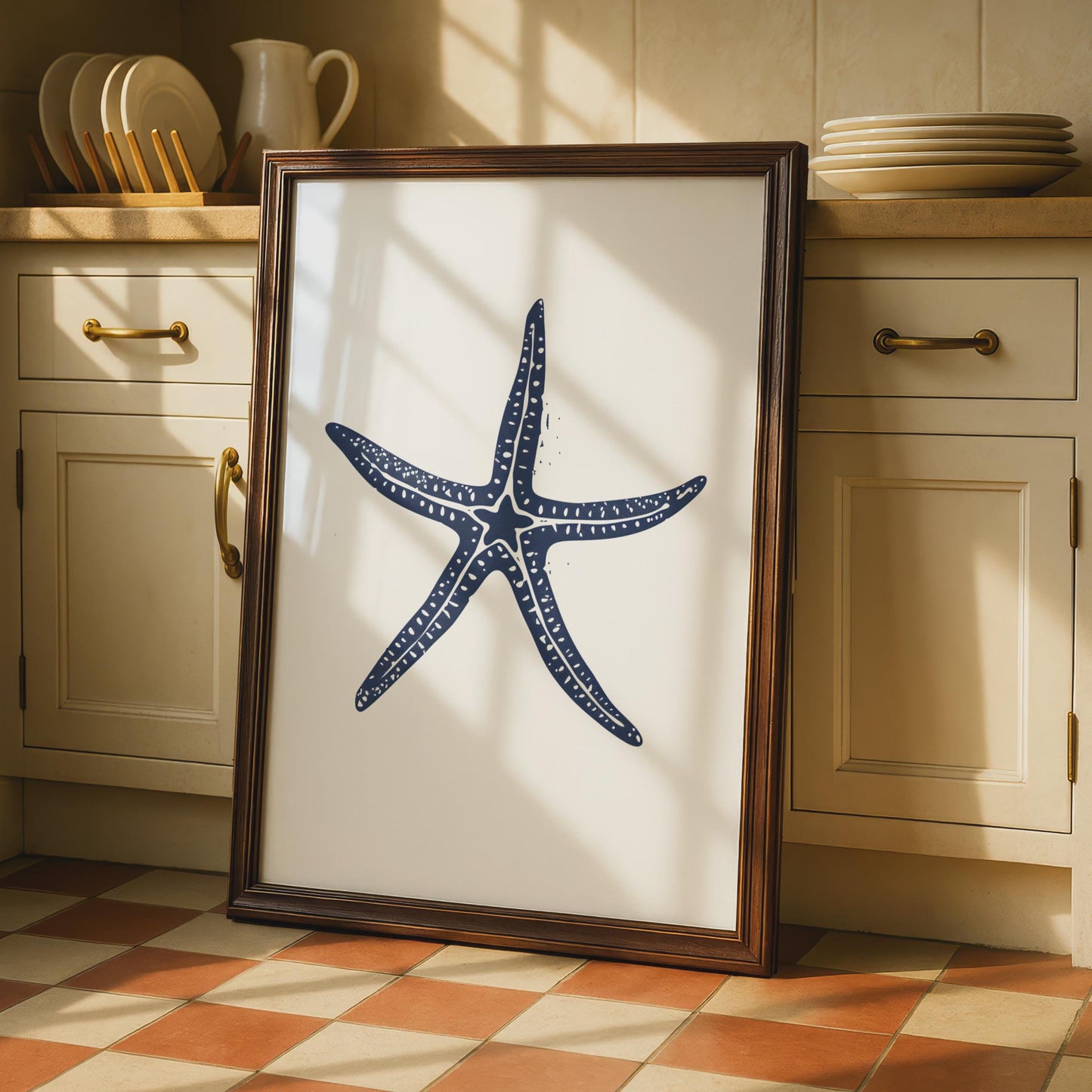 Starfish Poster, Navy Blue Coastal Wall Art, Minimalist Ocean Animal Print, Beach House Decor wall art print