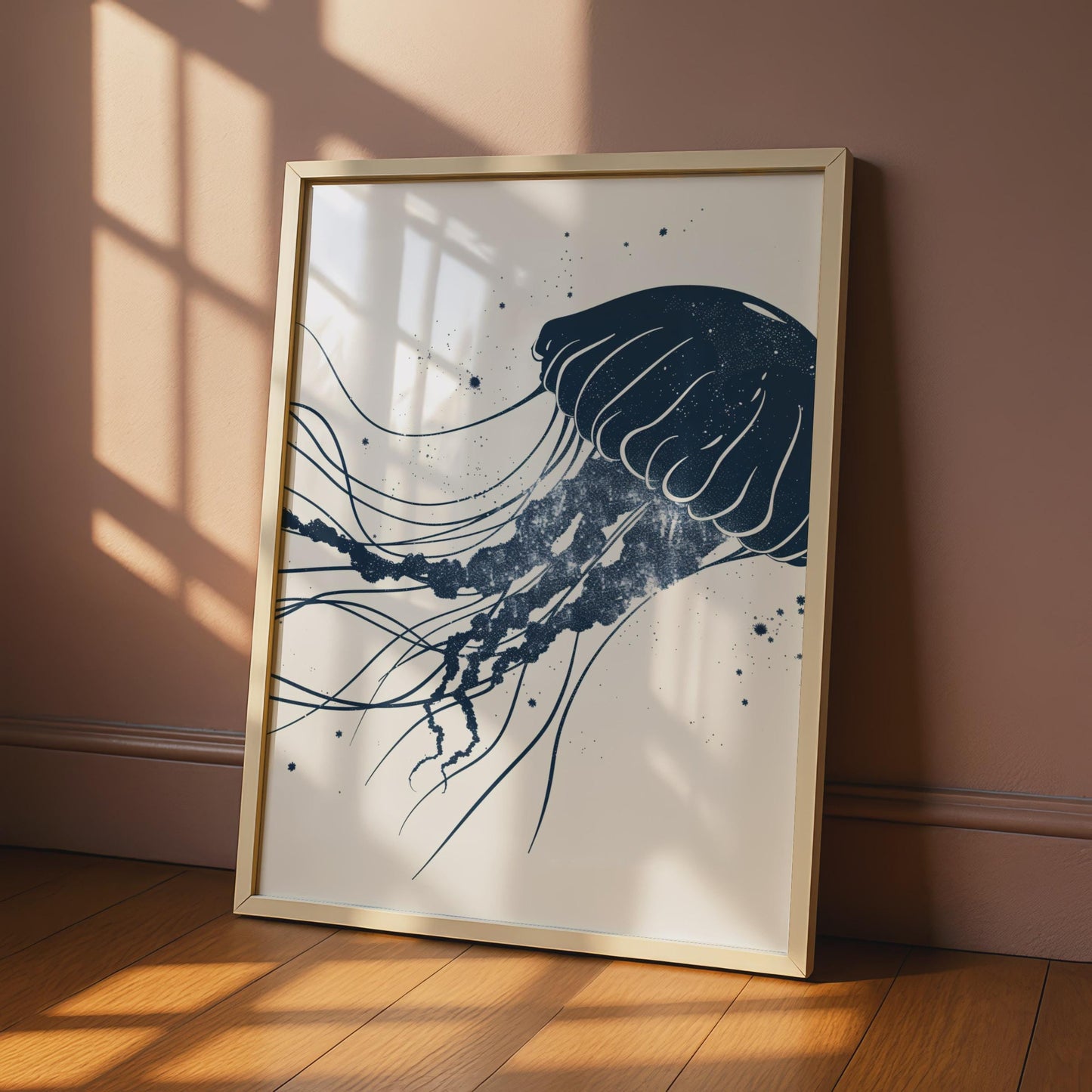 Jellyfish Poster, Navy Blue Ocean Animal Print, Minimalist Sea Wall Art, Coastal Decor wall art print