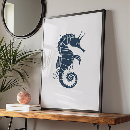 Seahorse Poster, Navy Blue Animal Print, Minimalist Ocean Wall Art, Coastal Decor Gift wall art print