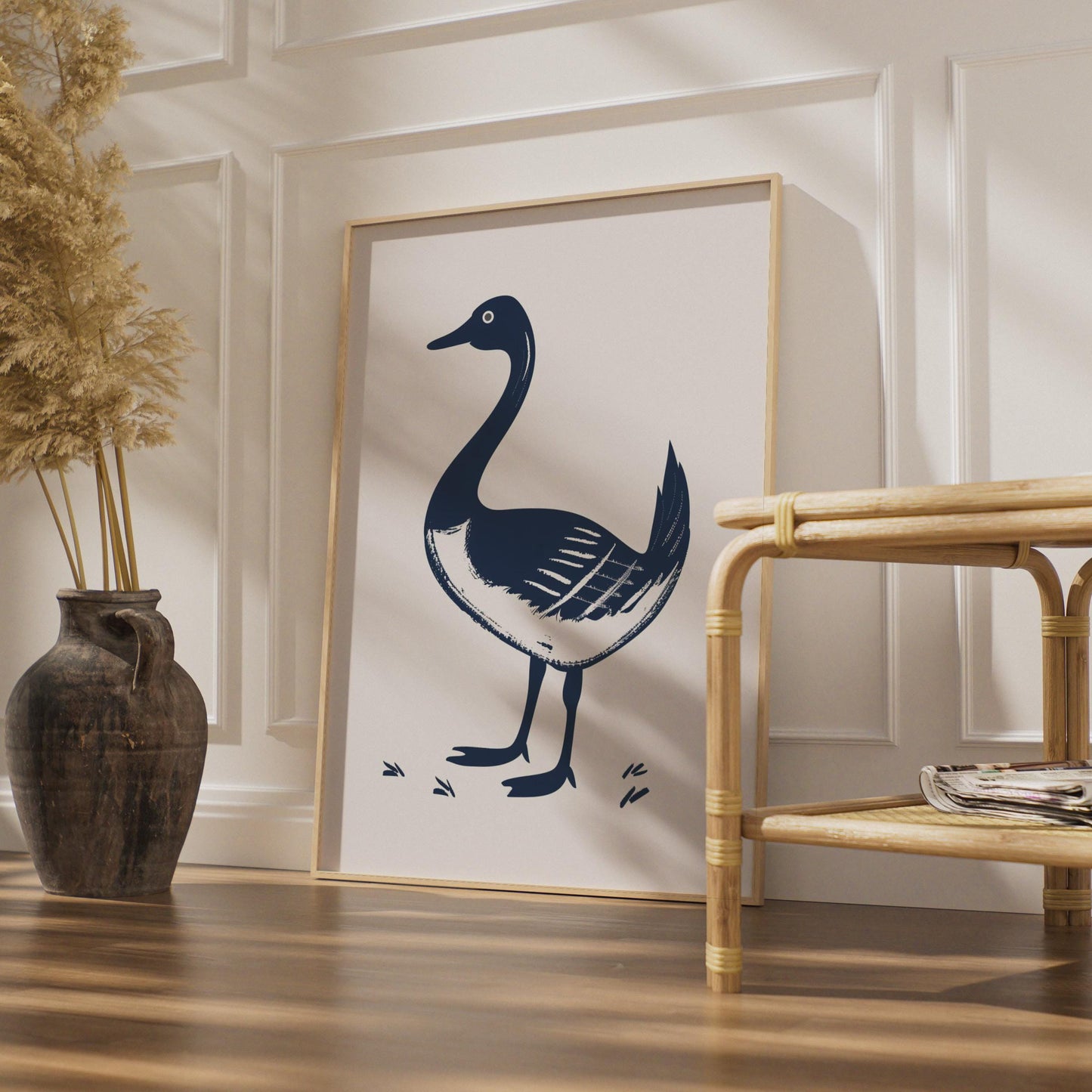 Goose Animal Poster, Navy Blue Bird Print, Minimalist Wall Art, Wildlife Decor wall art print