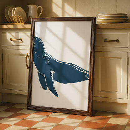 Sea Lion Poster, Navy Blue Animal Print, Minimalist Ocean Wall Art, Coastal Decor wall art print