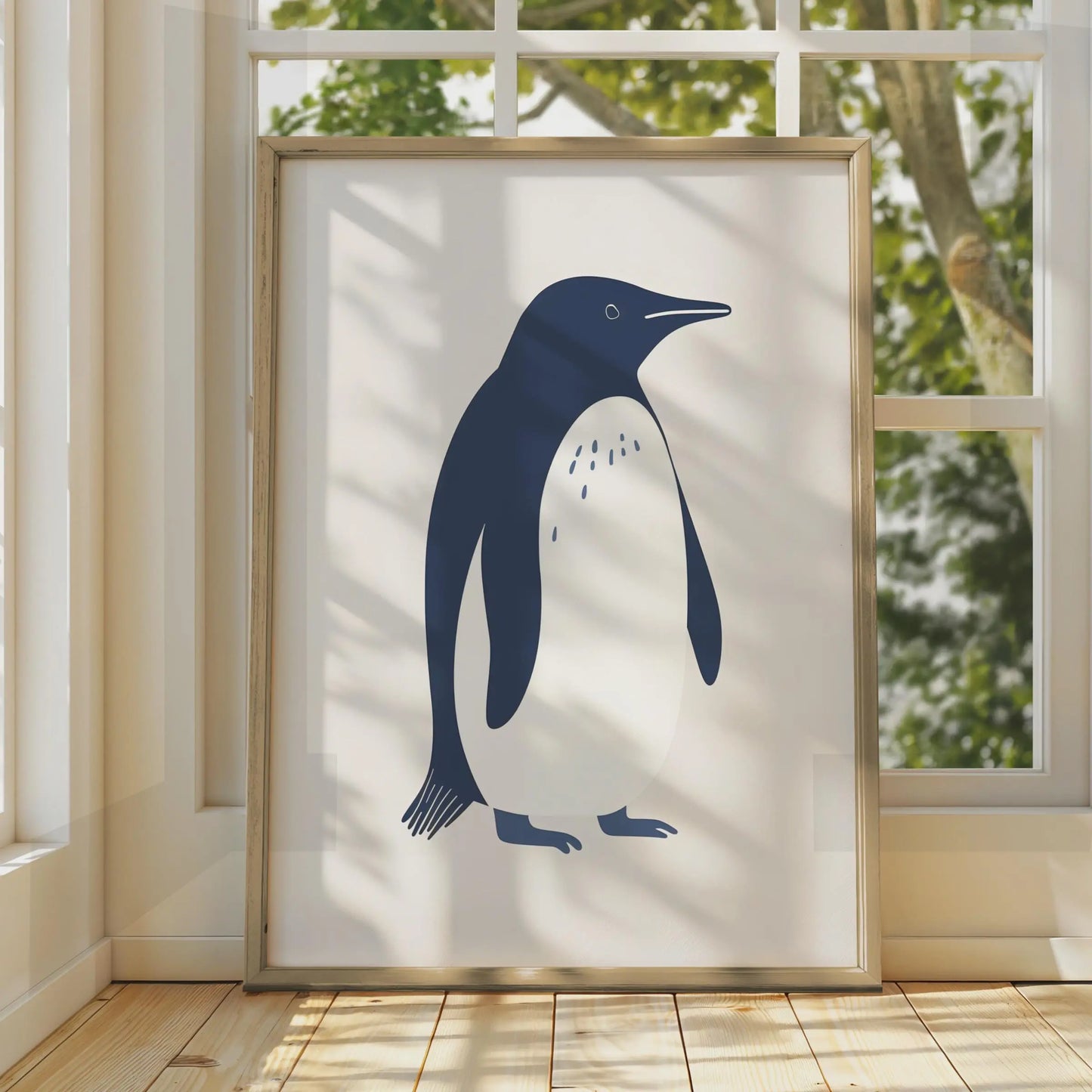 Penguin Print, Minimalist Animal Poster, Navy Blue Wall Art, Wildlife Nursery Decor wall art print
