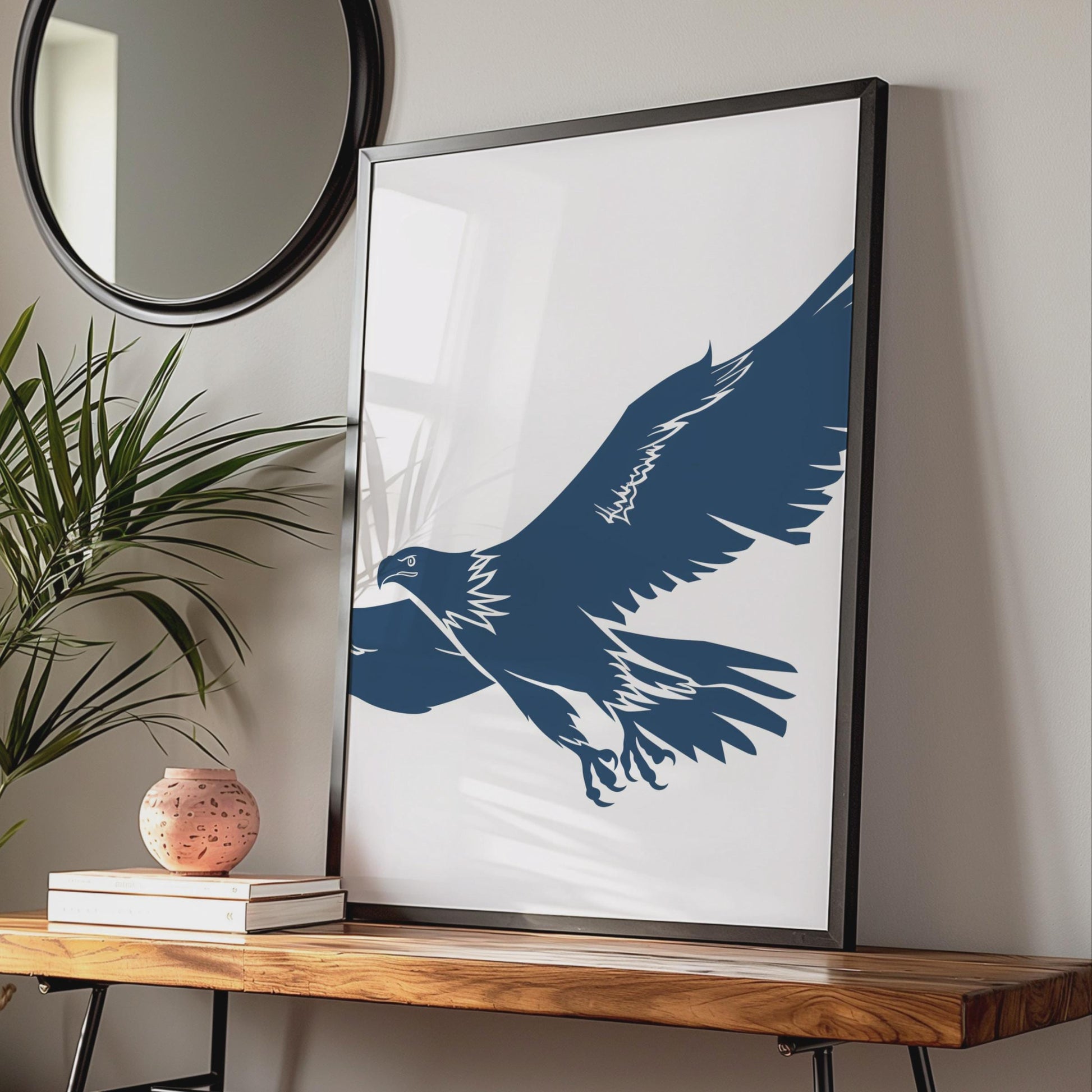 Minimalist Navy Eagle Print, Flying Bird of Prey Wall Art wall art print