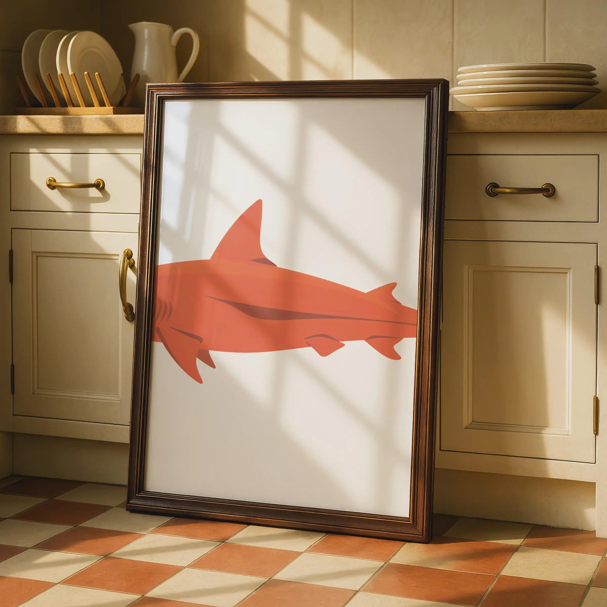 Orange Shark Art Print, Minimalist Ocean Animal Wall Decor wall art print