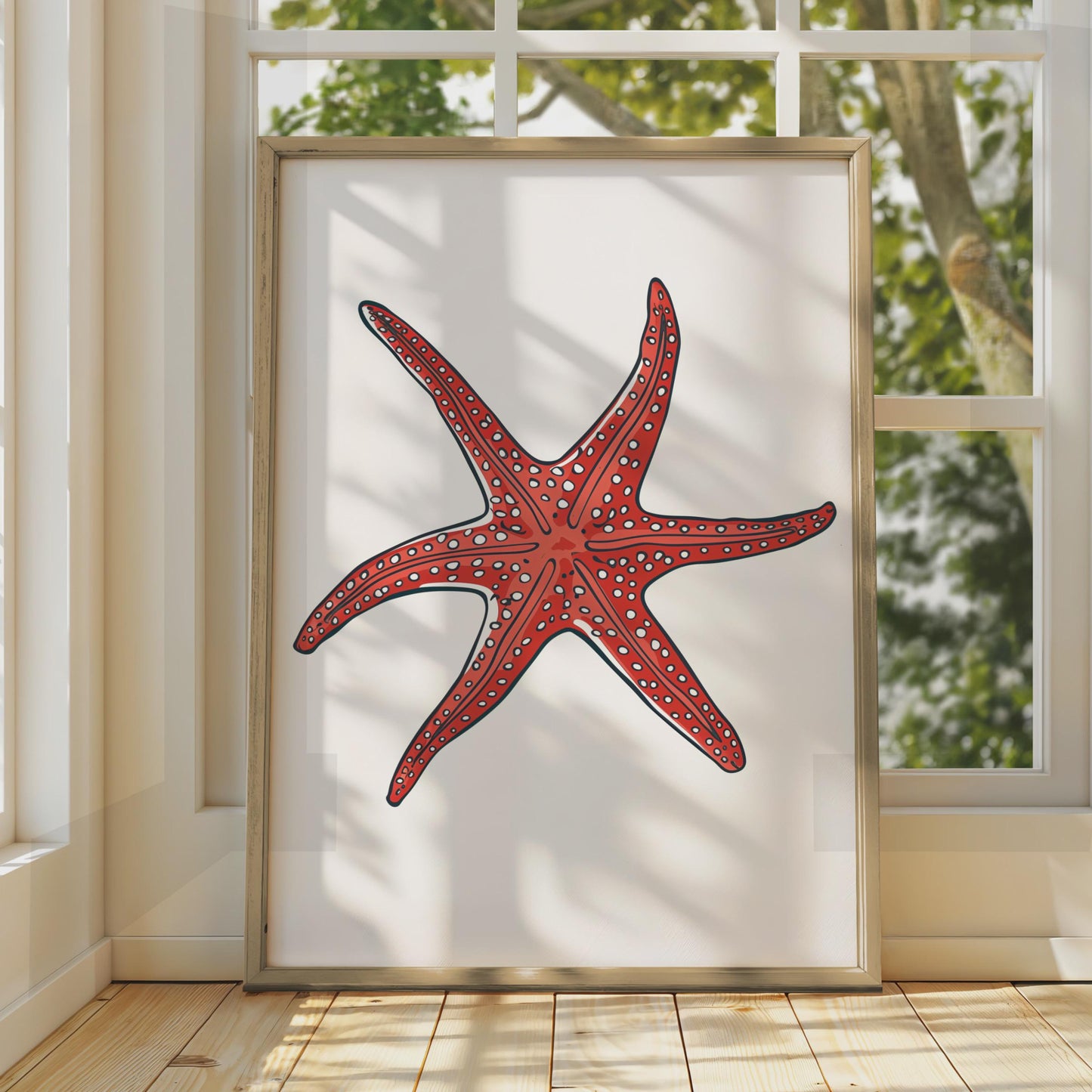 Red Starfish Poster, Ocean Animal Print, Coastal Wall Art, Sea Creature Decor wall art print