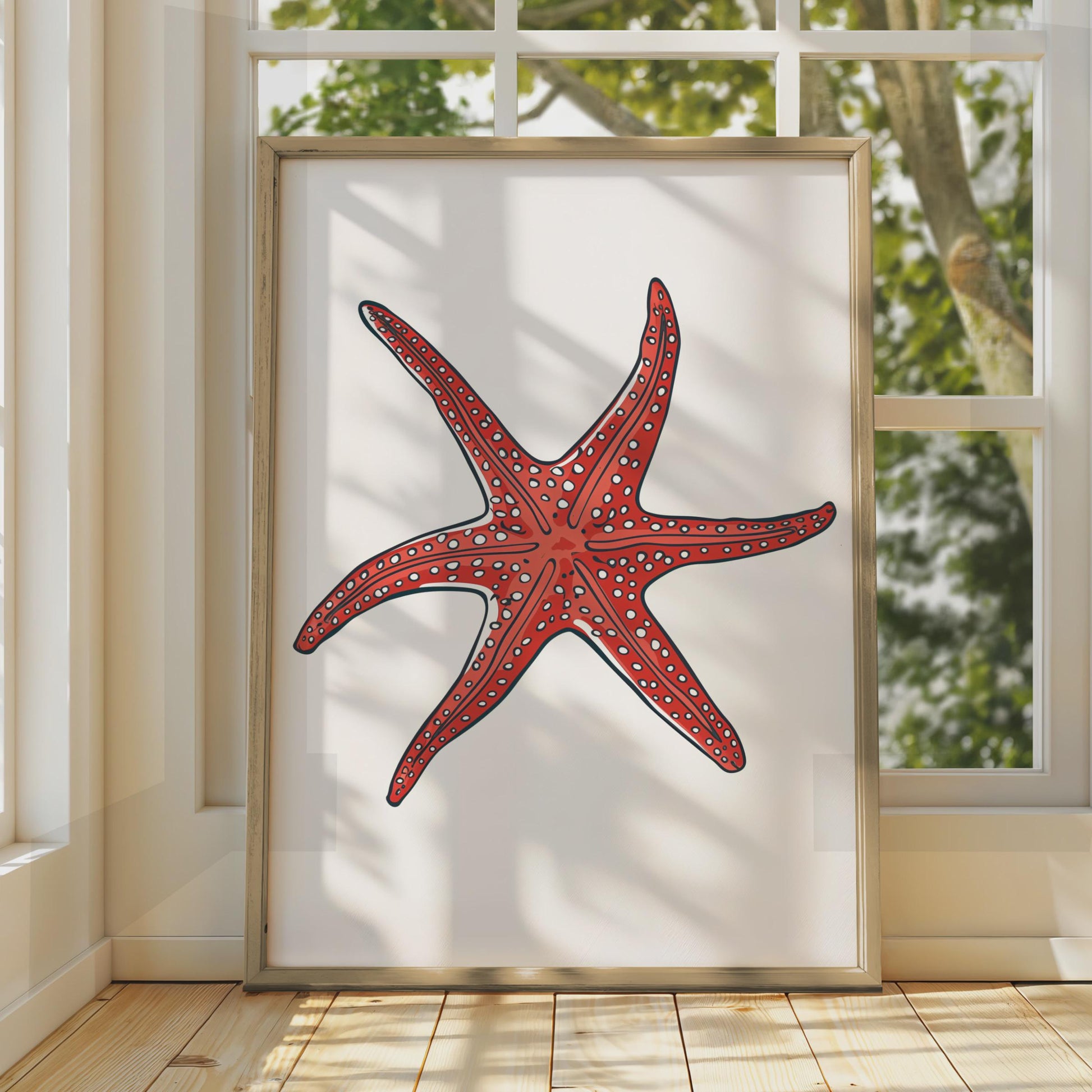 Red Starfish Poster, Ocean Animal Print, Coastal Wall Art, Sea Creature Decor wall art print