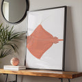 Stingray Poster, Coral Red Ray Fish Print, Ocean Animal Wall Art, Minimalist Sea Life wall art print
