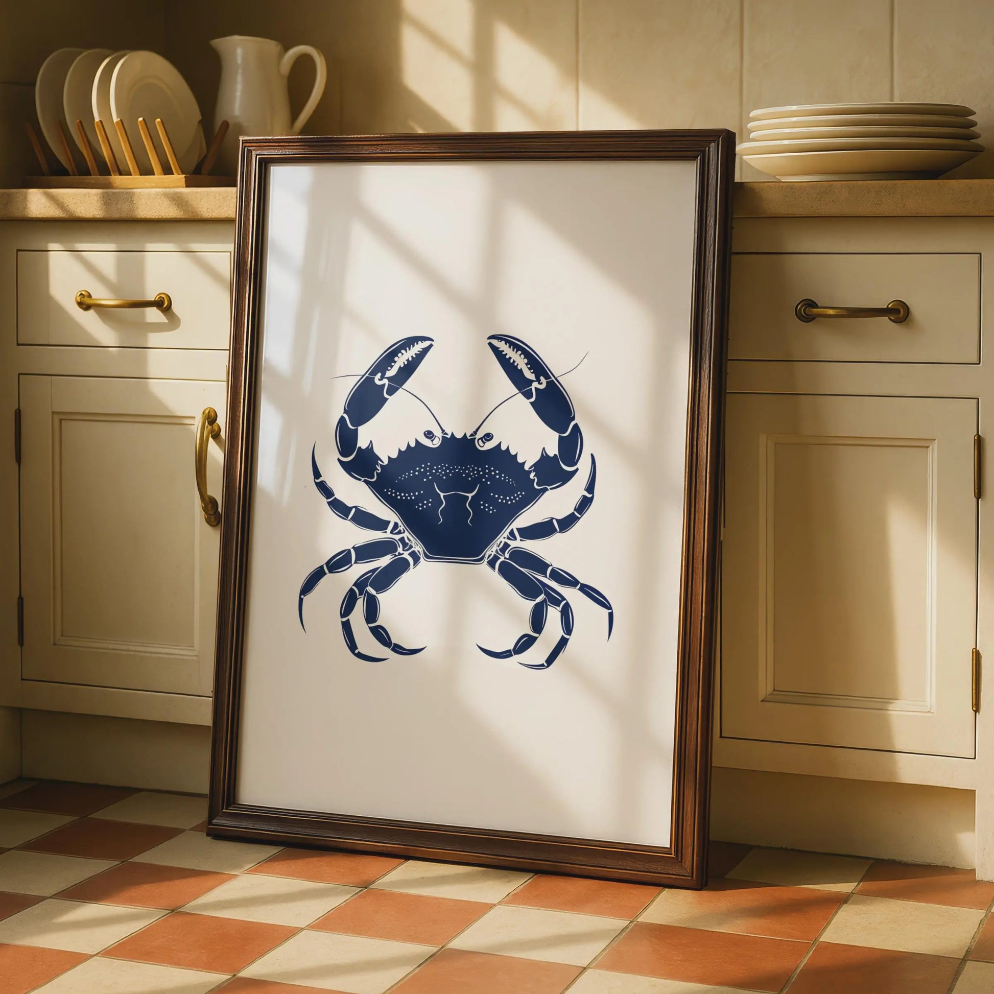 Navy Blue Crab Poster, Coastal Animal Print, Nautical Wall Art, Ocean Decor wall art print