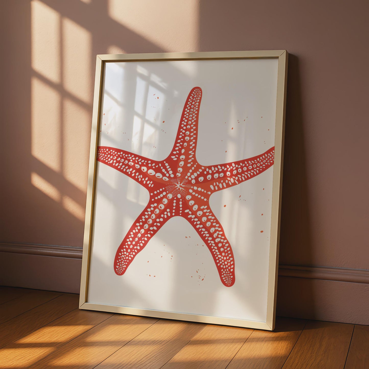 Red Starfish Poster, Sea Animal Print, Ocean Wall Art, Coastal Nautical Decor wall art print