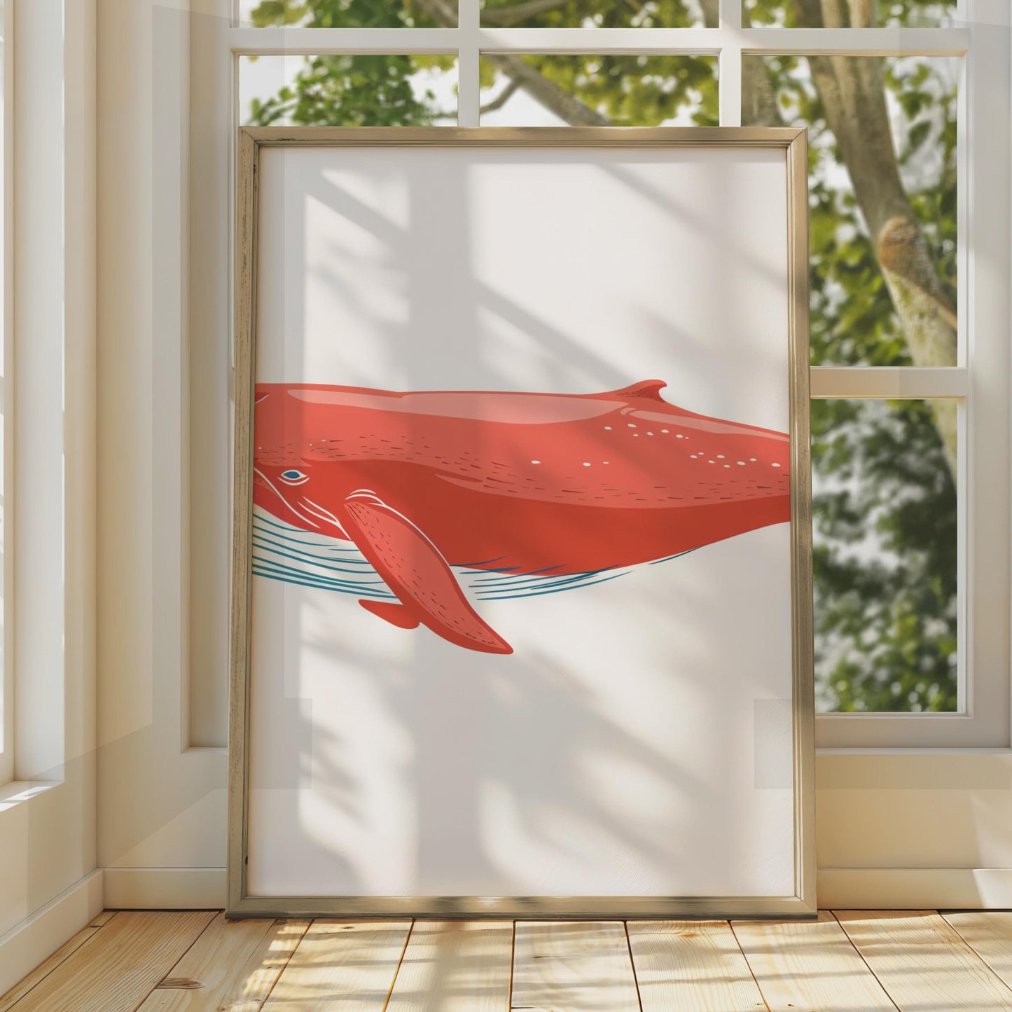 Red Humpback Whale Poster, Ocean Animal Print, Marine Wall Art, Nautical Decor wall art print