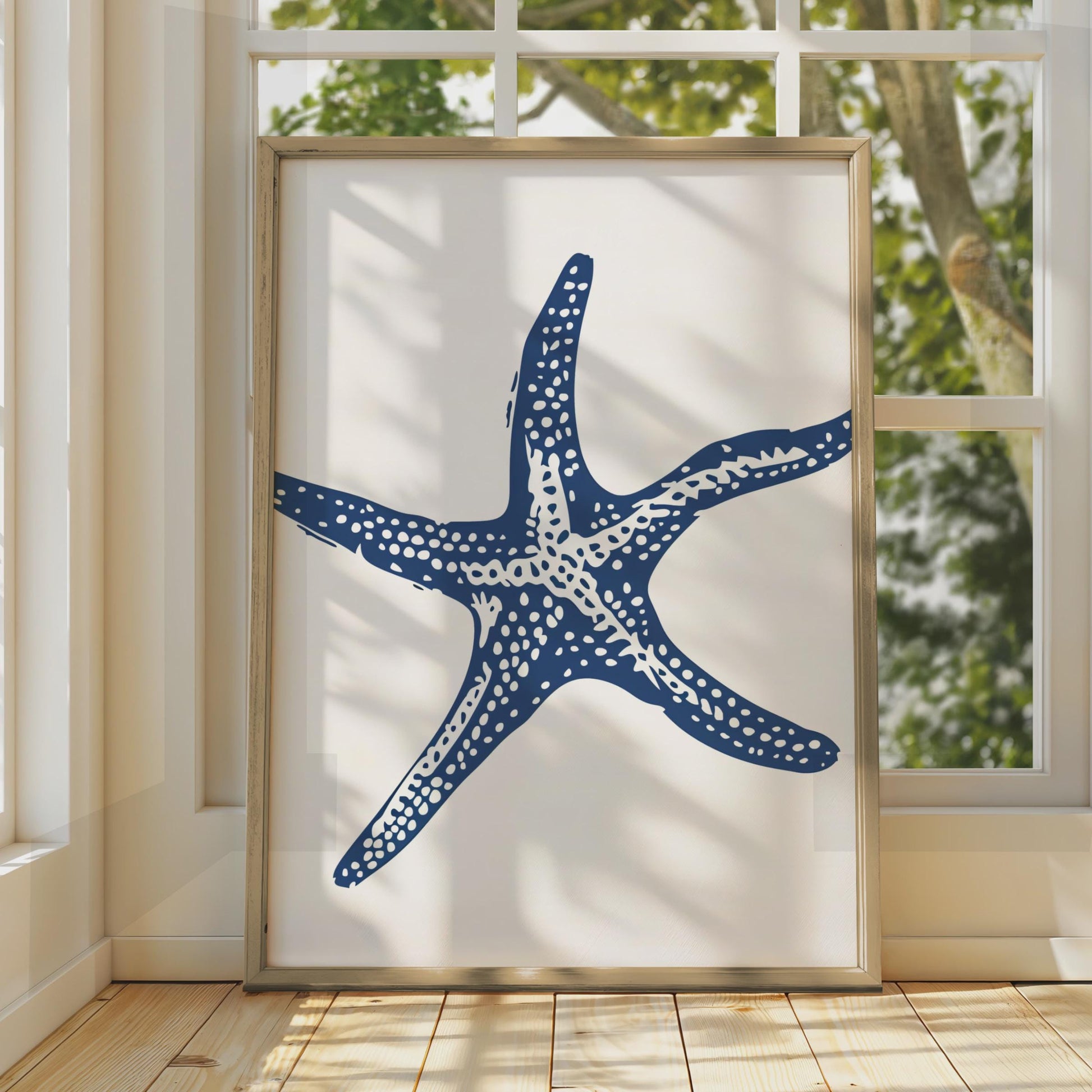 Navy Blue Starfish Poster, Coastal Animal Print, Minimalist Ocean Wall Art, Beach House Decor wall art print