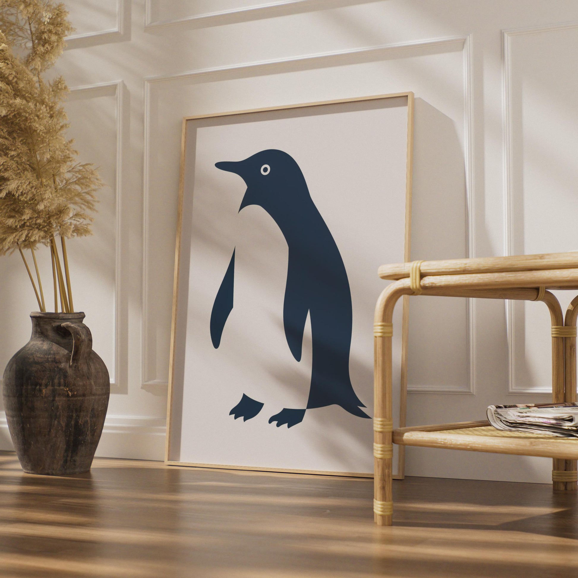 Penguin Poster, Minimalist Animal Print, Navy Blue Wall Art, Wildlife Bird Decor wall art print