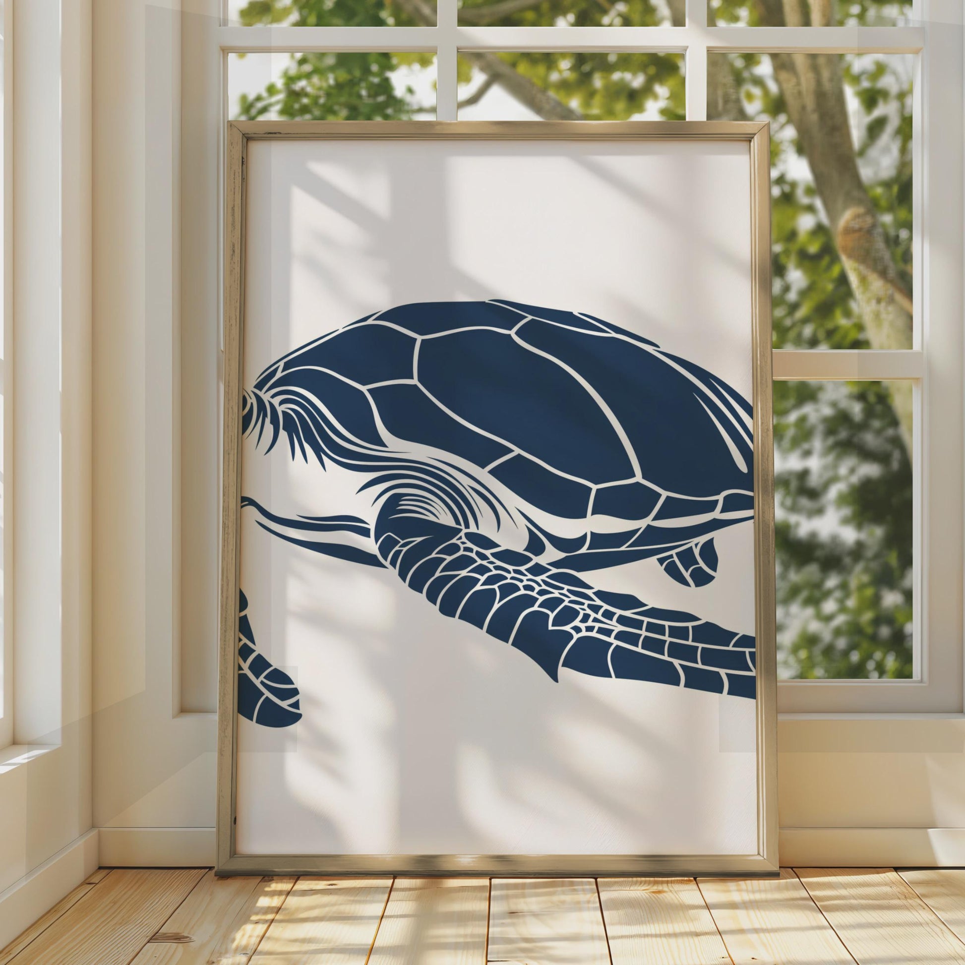 Sea Turtle Poster, Navy Blue Animal Print, Minimalist Ocean Wall Art, Coastal Decor wall art print