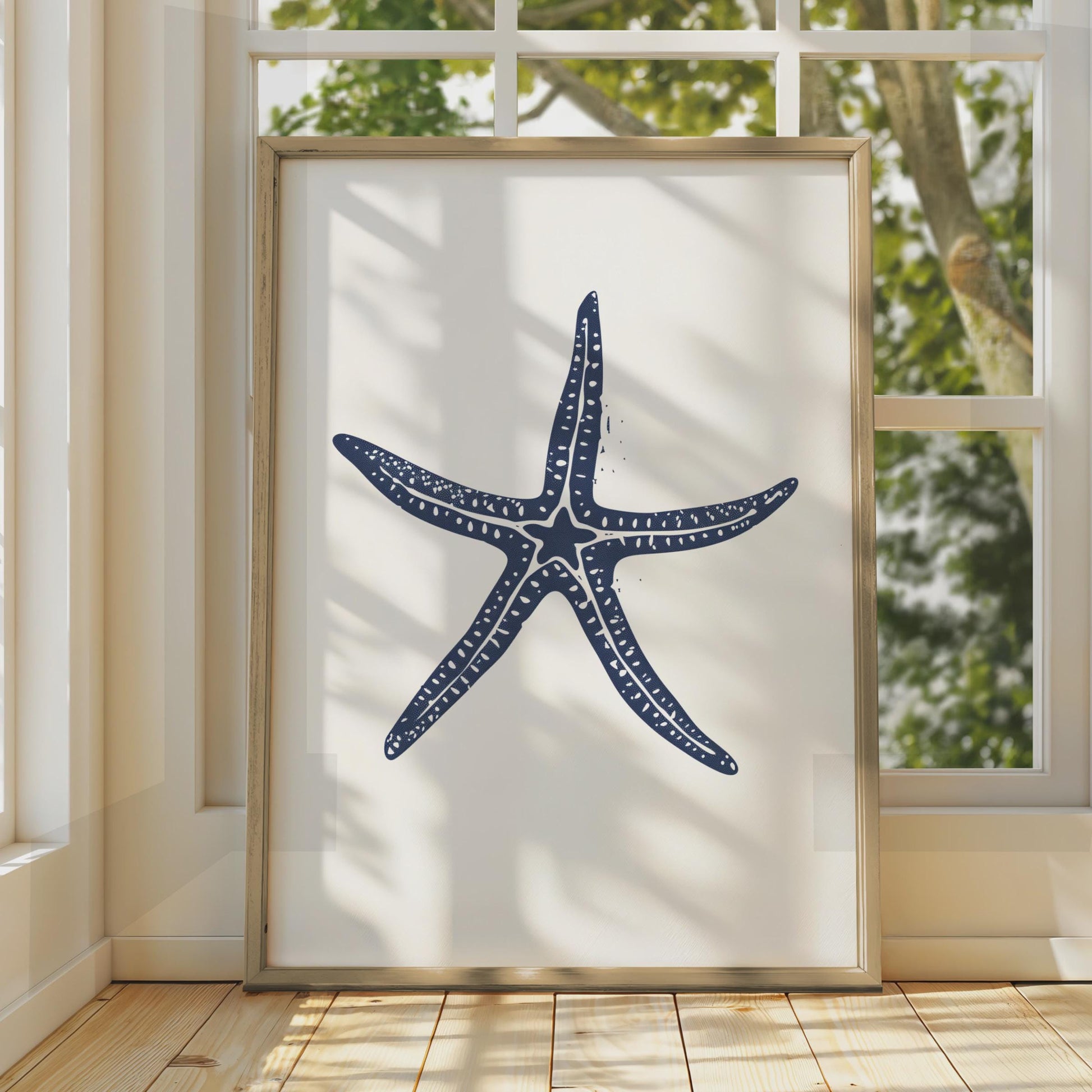 Starfish Poster, Navy Blue Coastal Wall Art, Minimalist Ocean Animal Print, Beach House Decor wall art print