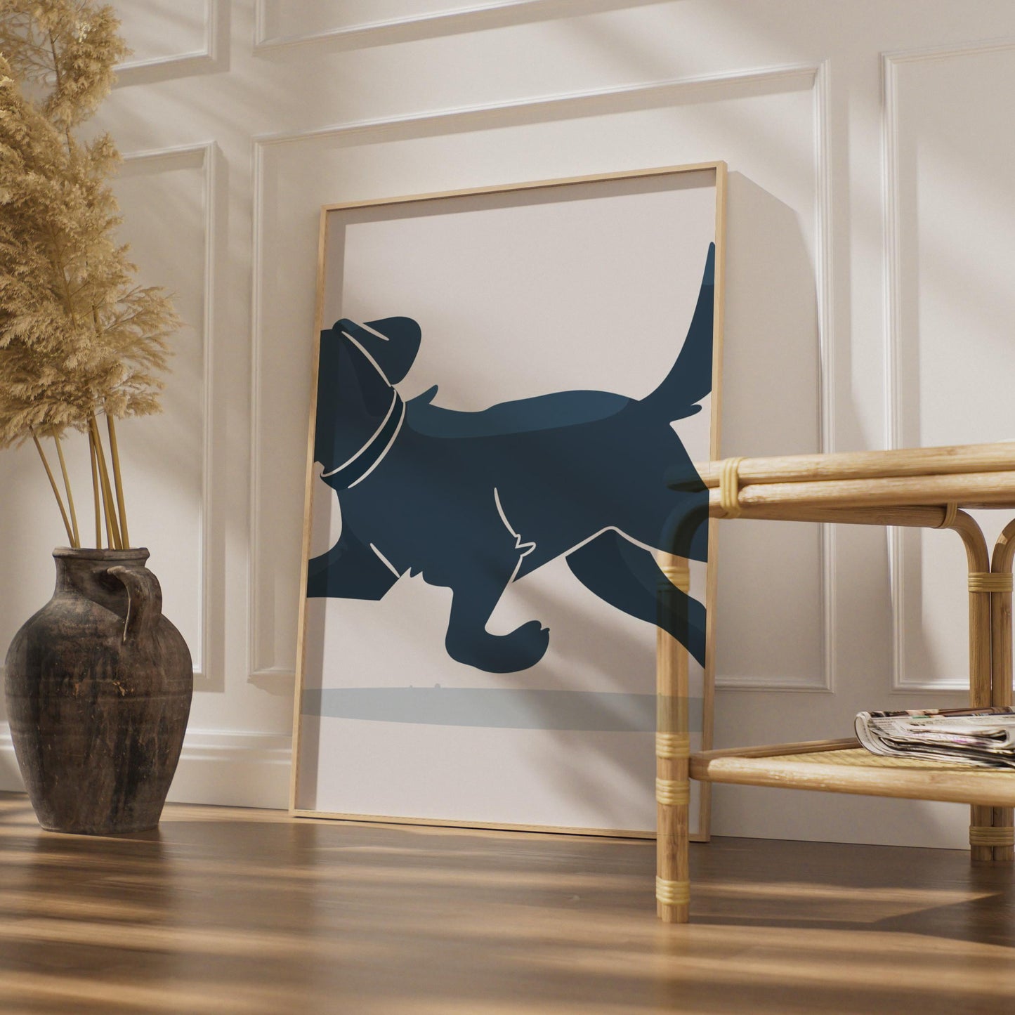 Black Labrador Running Dog Poster, Navy Blue Dog Wall Art, Minimalist Lab Print wall art print