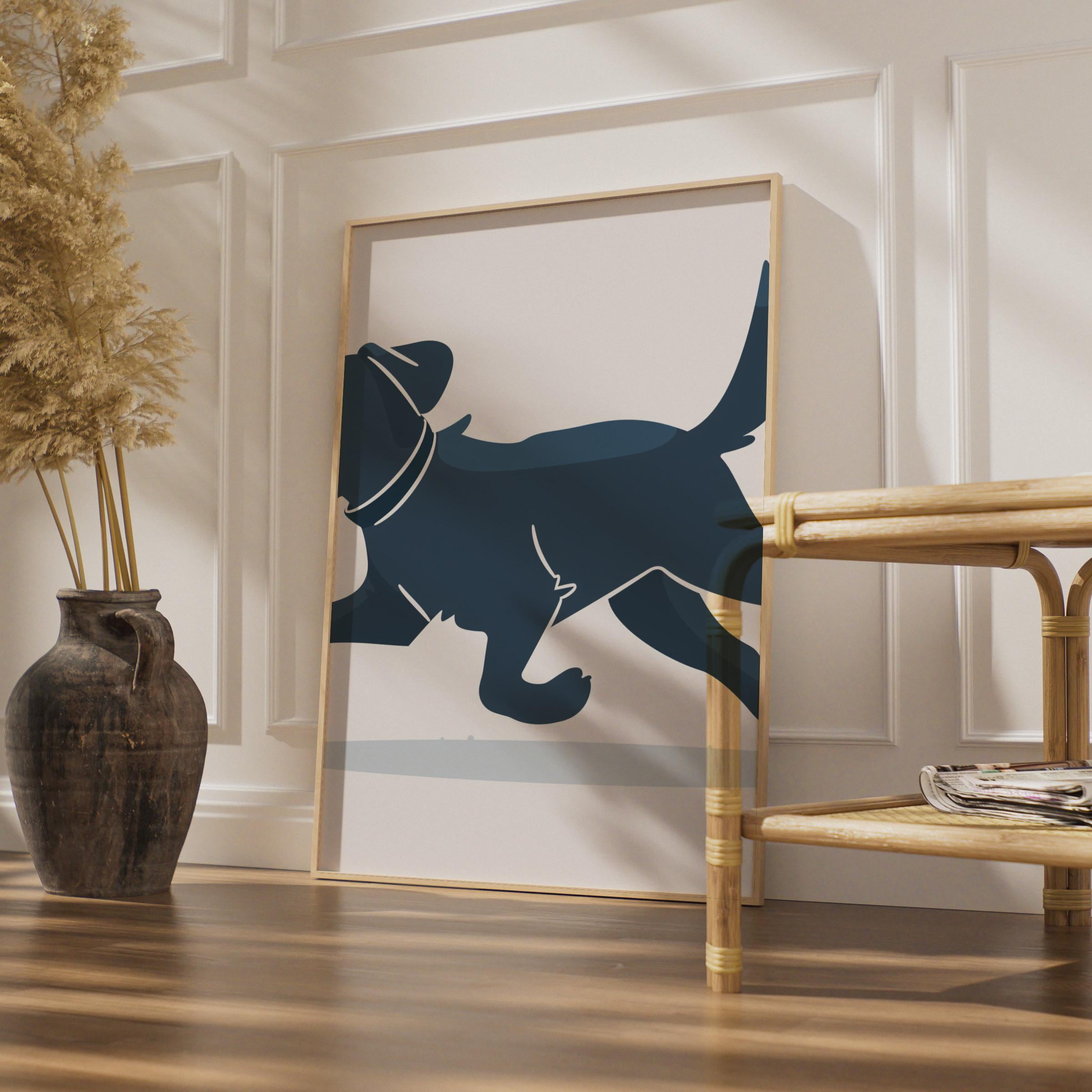 Black Labrador Running Dog Poster, Navy Blue Dog Wall Art, Minimalist Lab Print wall art print