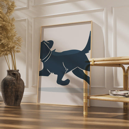 Black Labrador Running Dog Poster, Navy Blue Dog Wall Art, Minimalist Lab Print wall art print