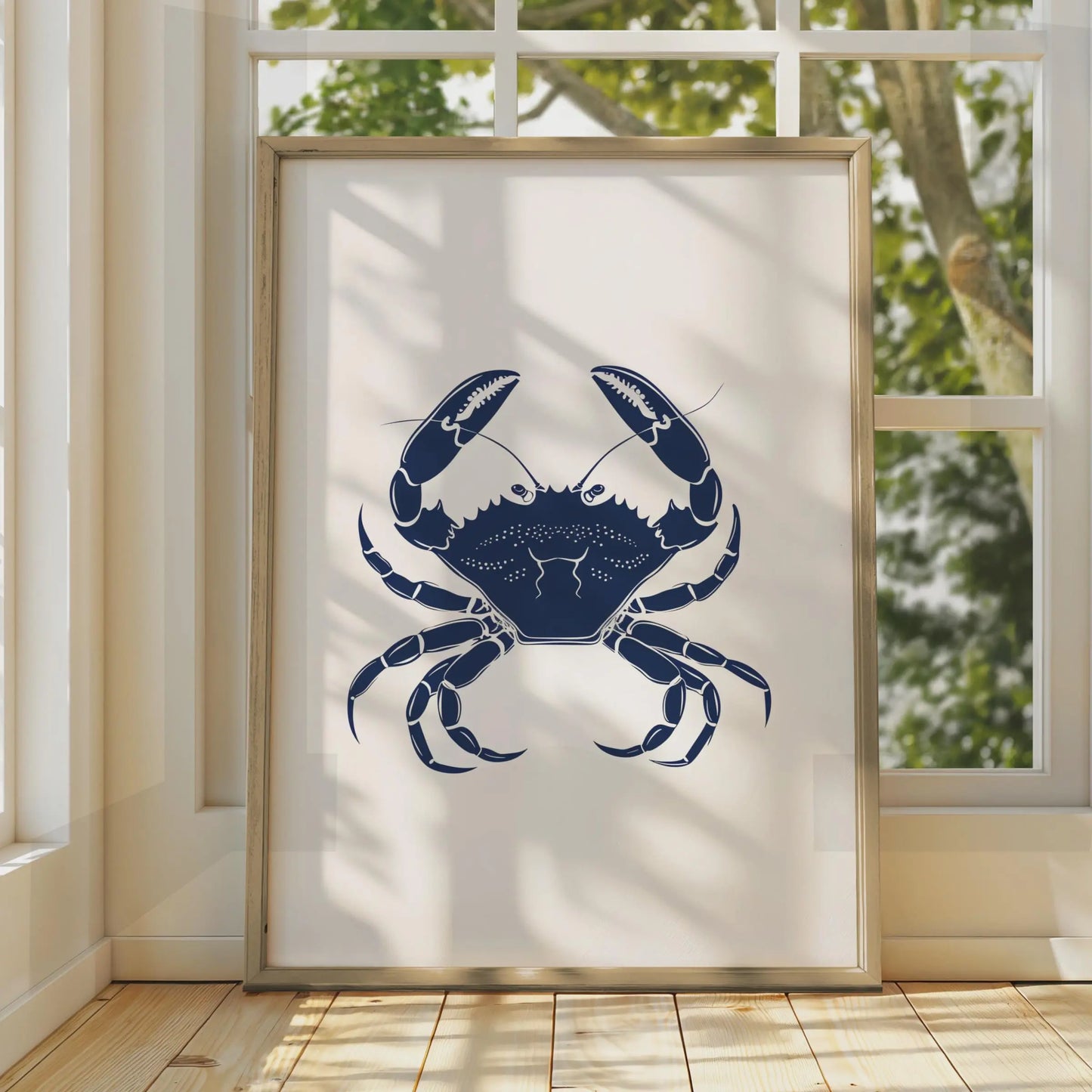 Navy Blue Crab Poster, Coastal Animal Print, Nautical Wall Art, Ocean Decor wall art print