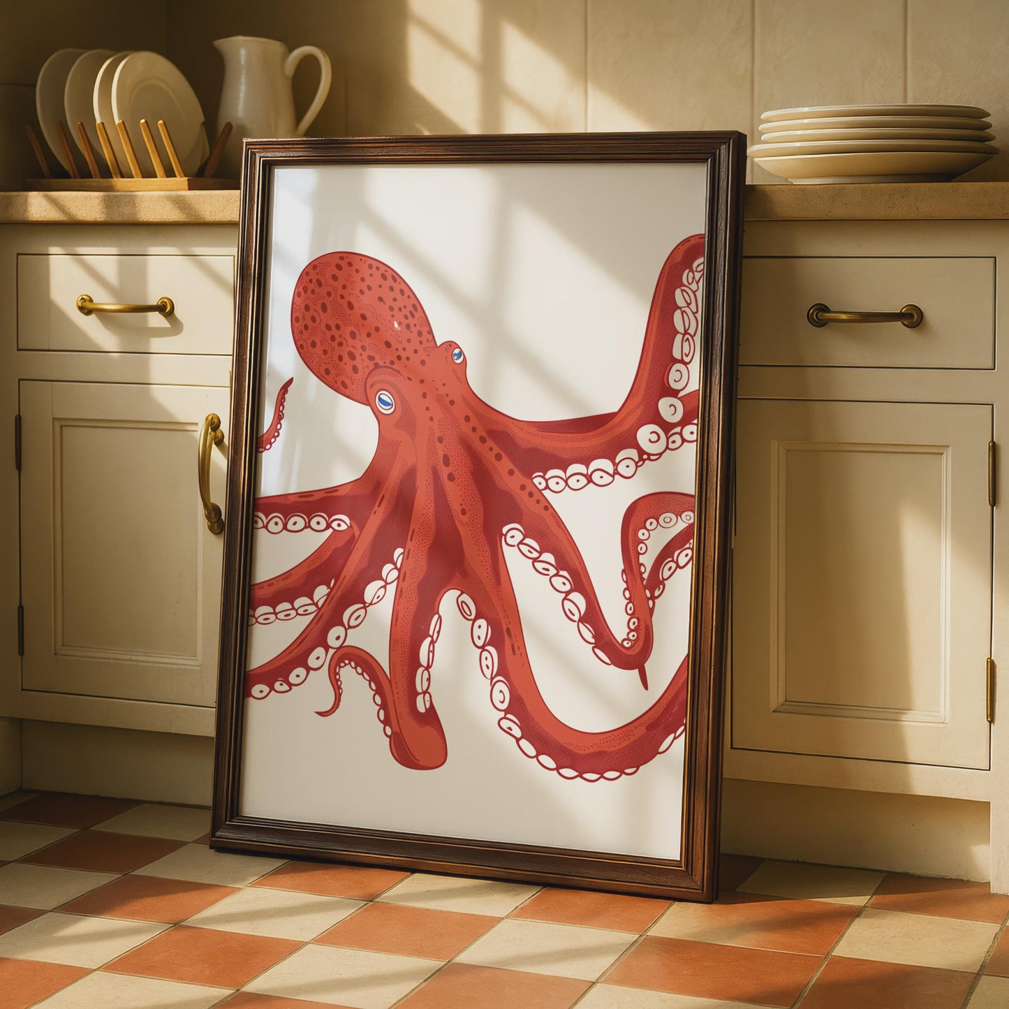 Red Octopus Poster, Ocean Animal Print, Nautical Wall Art, Sea Creature Decor wall art print