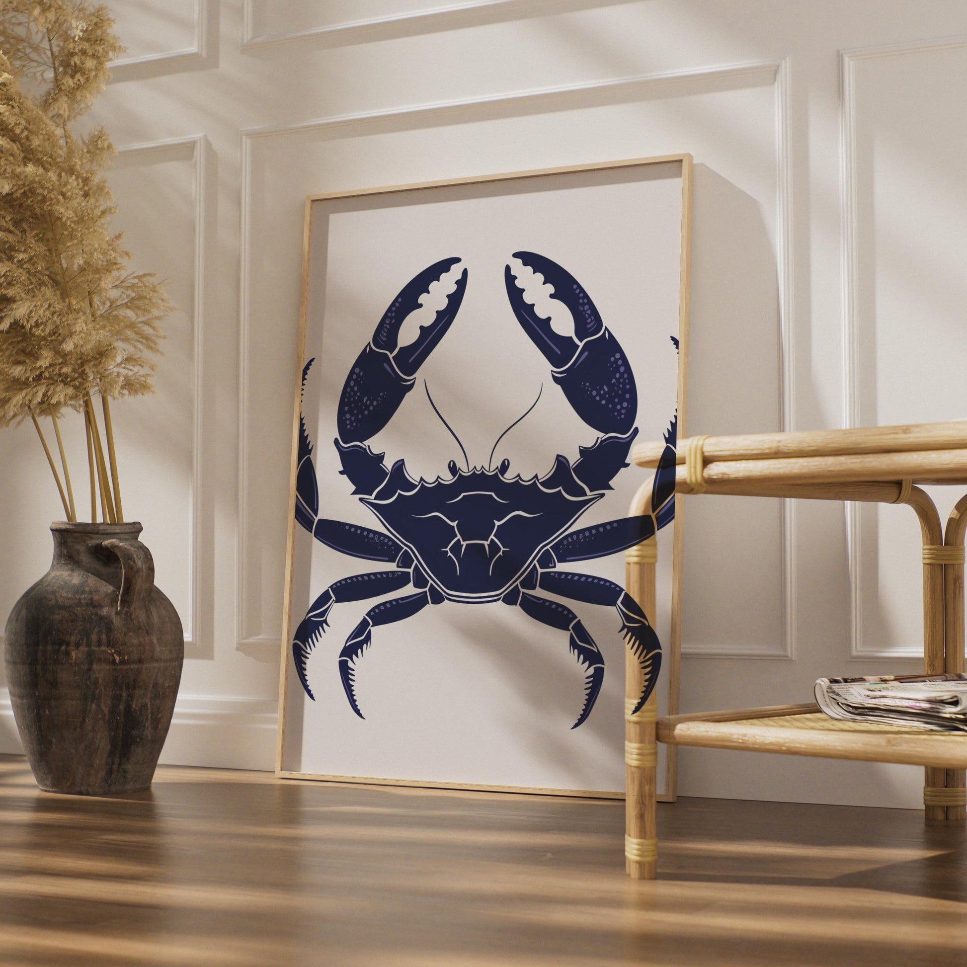 Navy Blue Crab Poster, Ocean Animal Print, Coastal Wall Art, Nautical Sea Life Decor wall art print