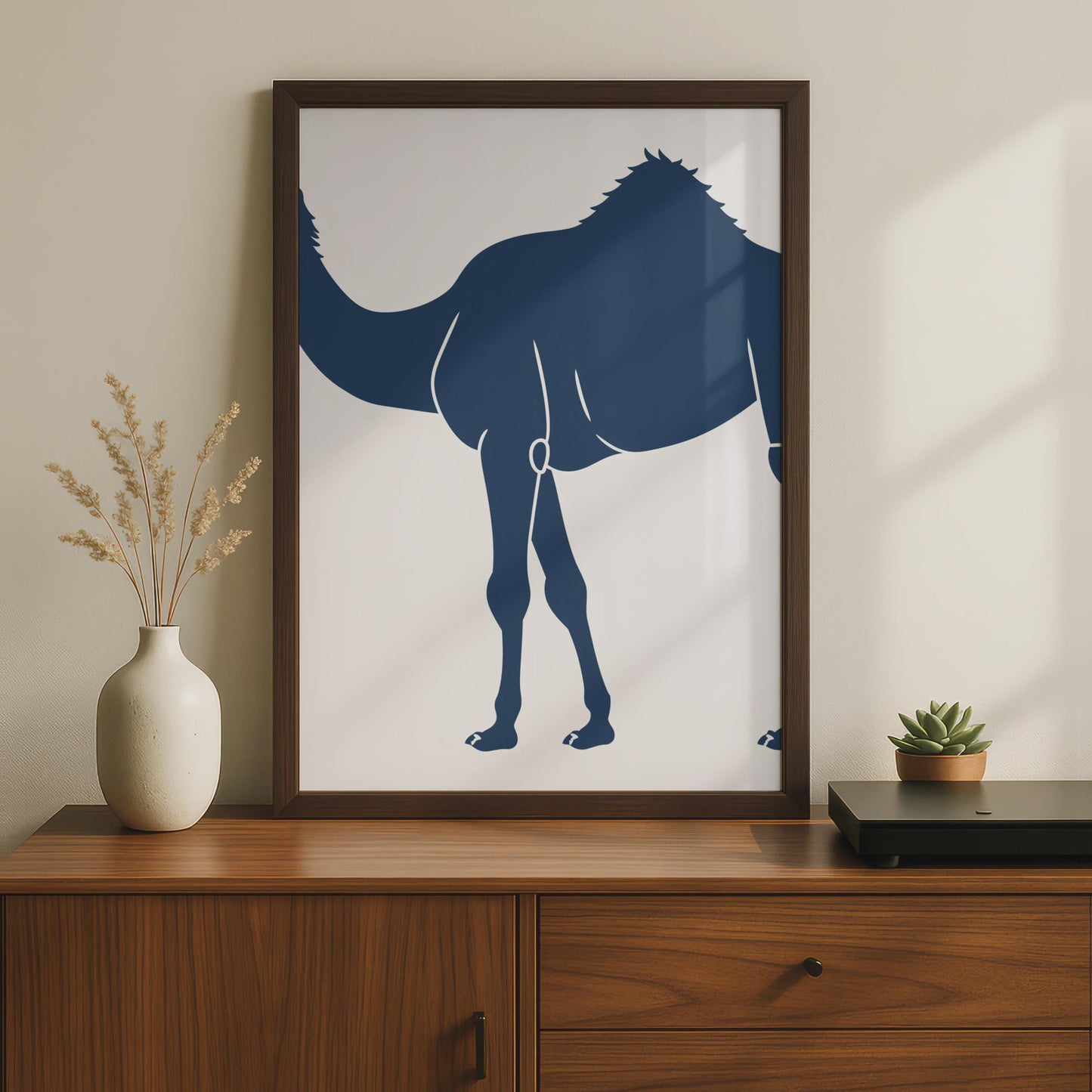Camel Poster, Navy Blue Minimalist Animal Print, Desert Wall Art, Modern Home Decor wall art print