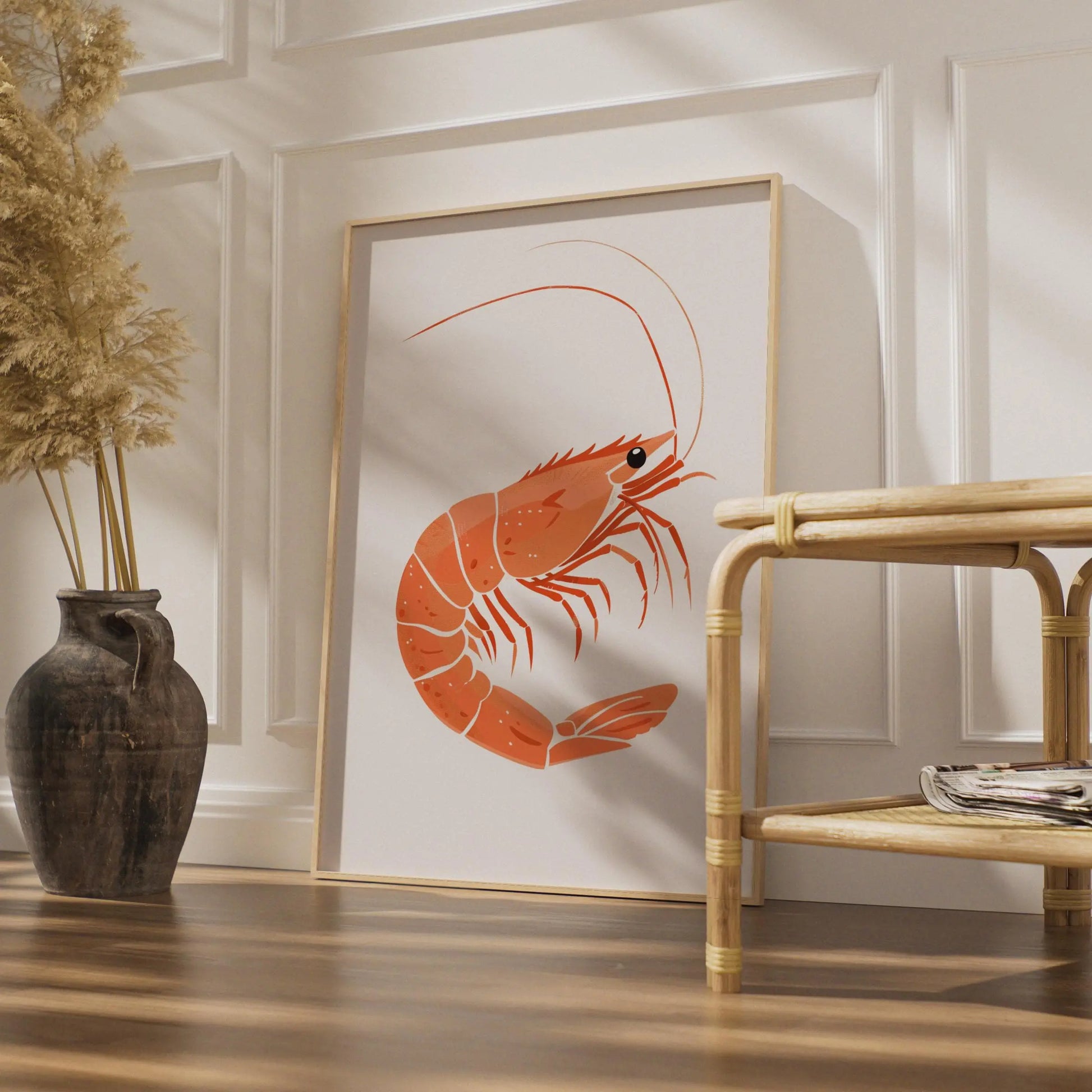 Shrimp Animal Poster, Orange Prawn Print, Seafood Wall Art, Ocean Creature Decor wall art print