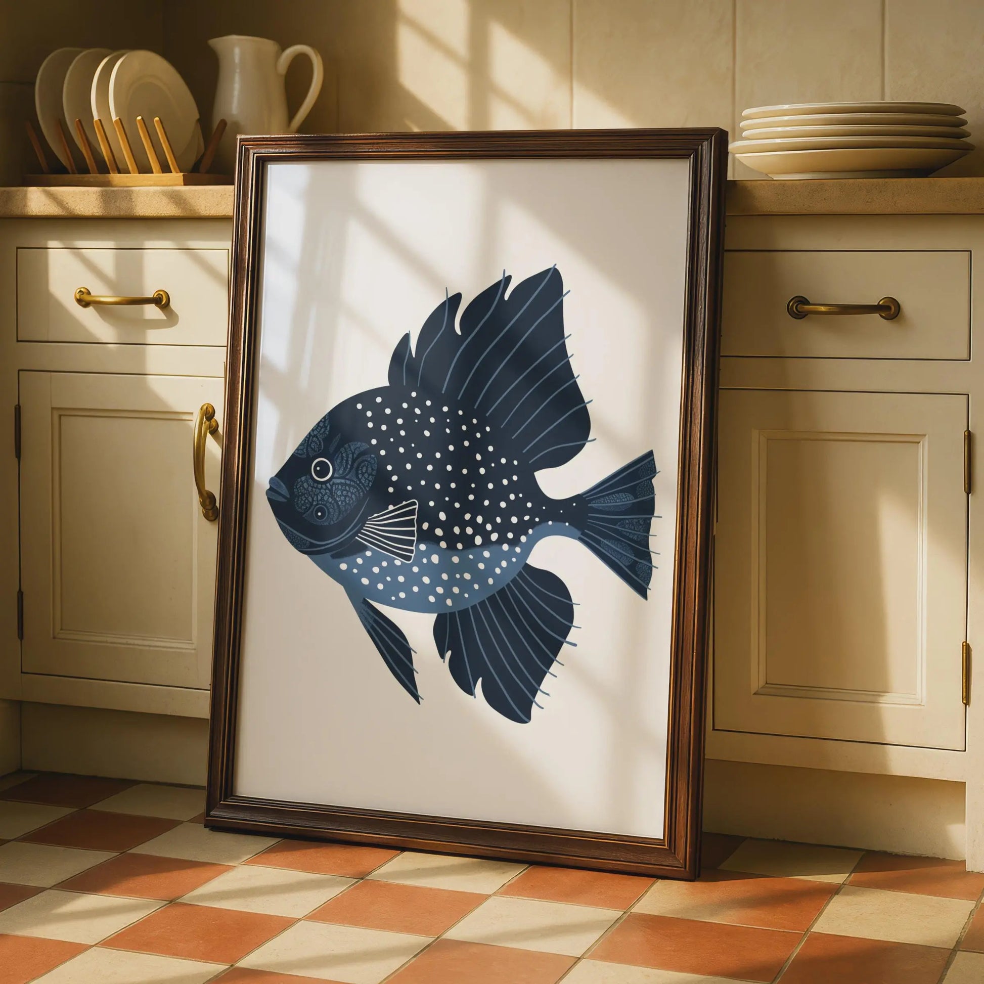 Navy Blue Fish Poster, Decorative Animal Print, Ocean Wall Art, Nautical Decor wall art print
